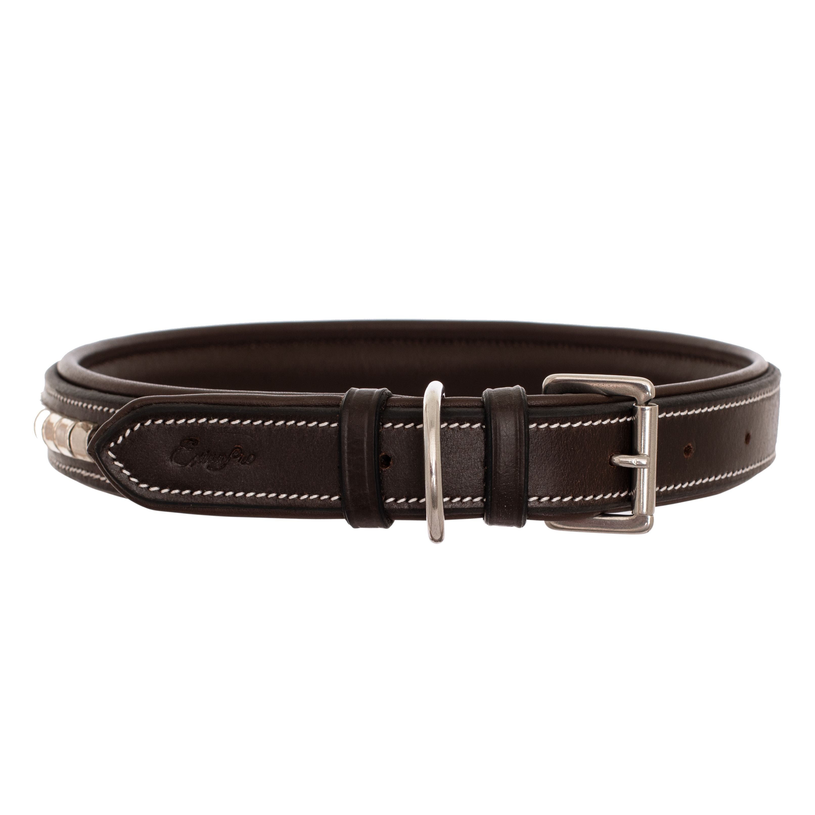 Image of ExionPro Silver Clincher Padded Leather Dog Collar - Brown Padding