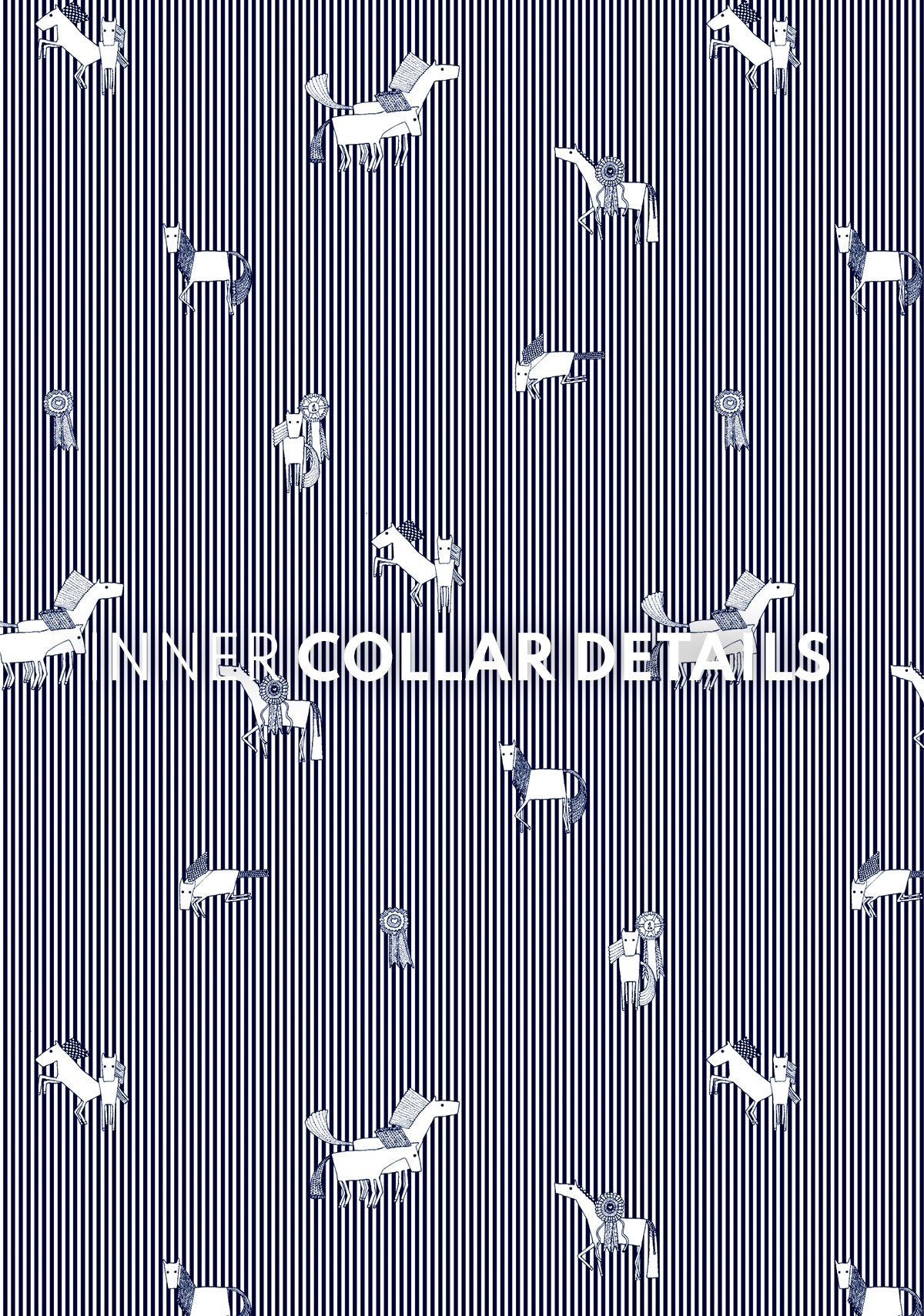 Image of  White with Navy Stripes Inner Details Long Sleeve Show Shirt