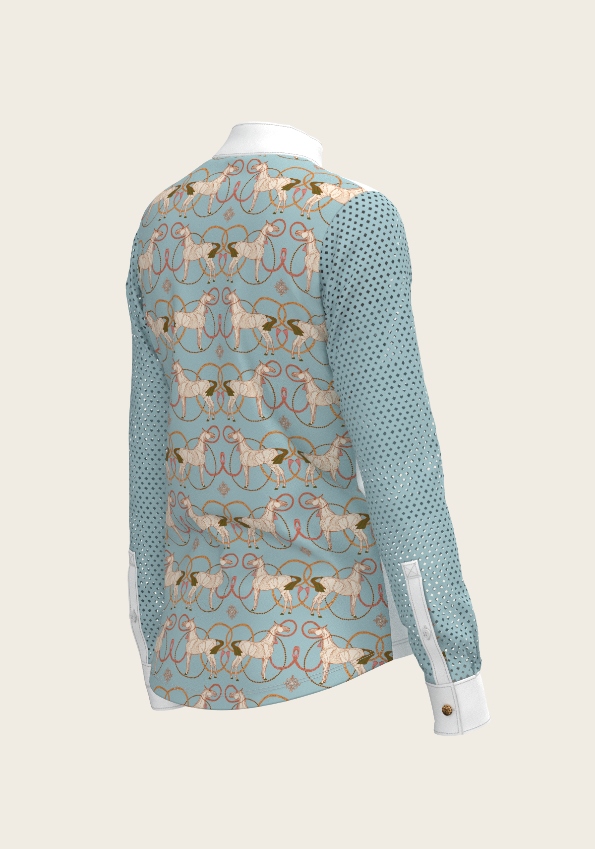 Image of Roped Horses on Sky Blue Long Sleeve Show Shirt