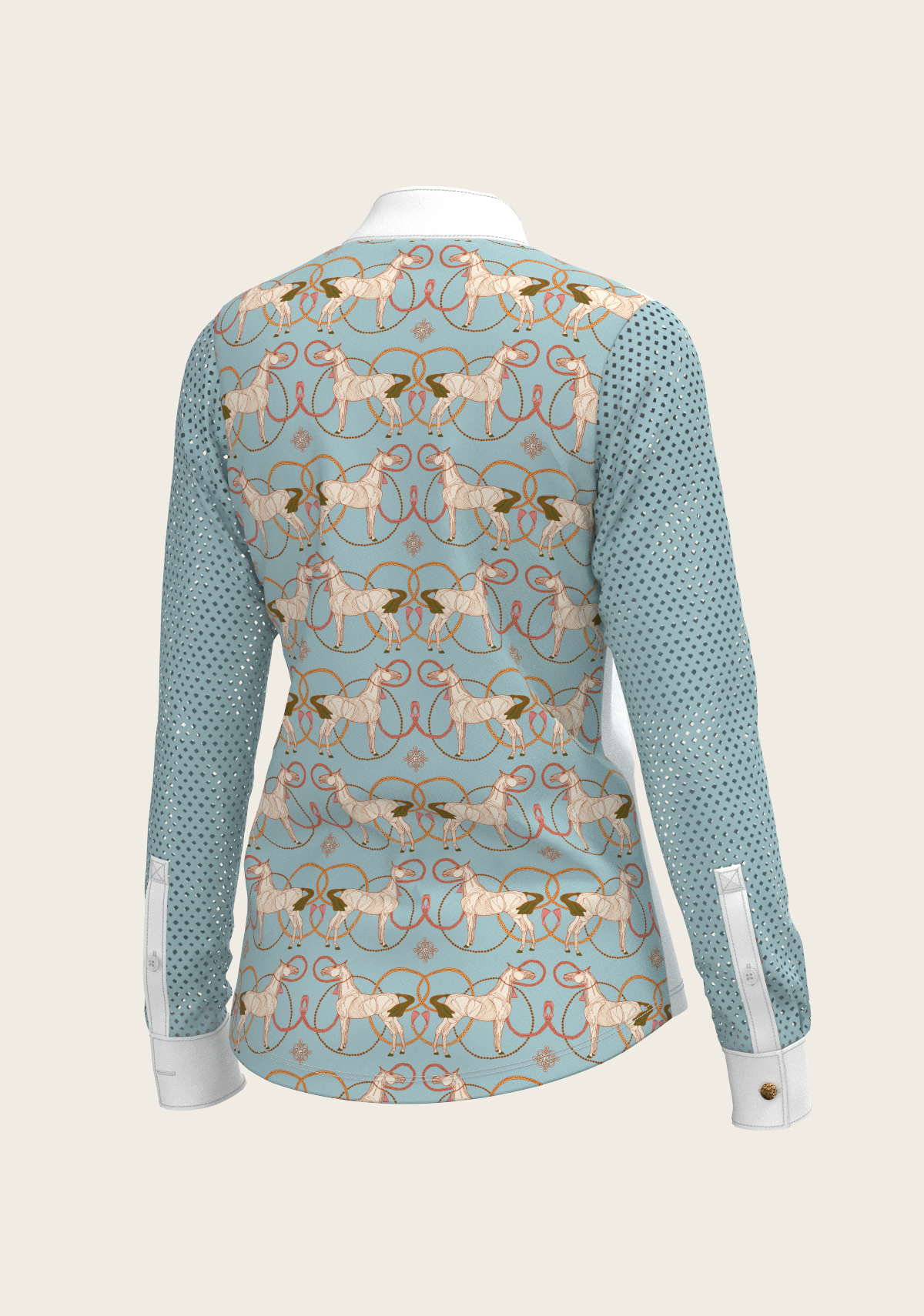 Image of Roped Horses on Sky Blue Long Sleeve Show Shirt