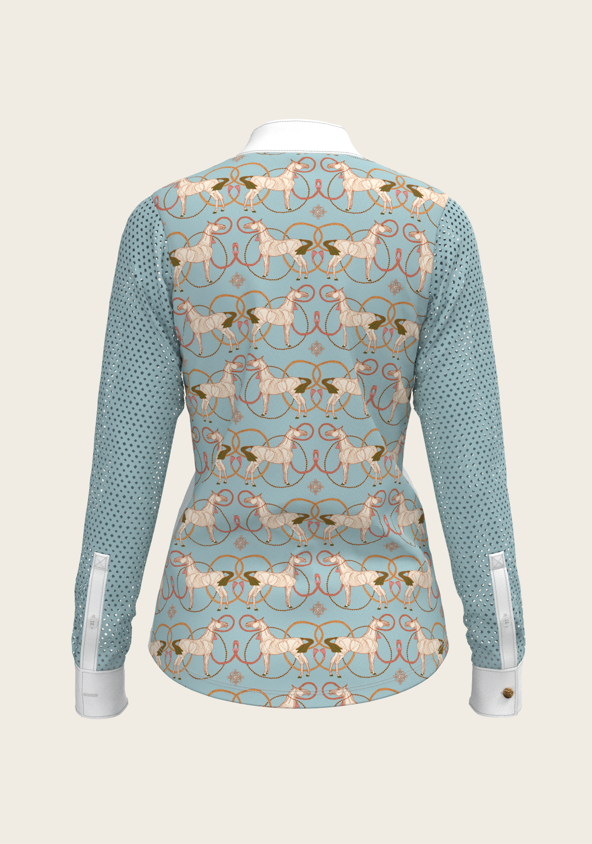 Image of Roped Horses on Sky Blue Long Sleeve Show Shirt