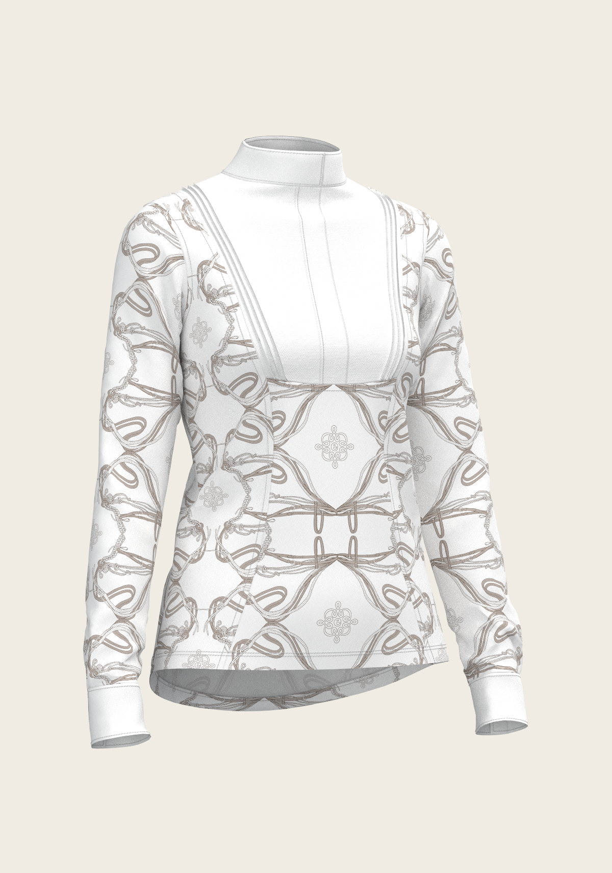 Short Pleated Roped Bridles on White Long Sleeve Show Shirt