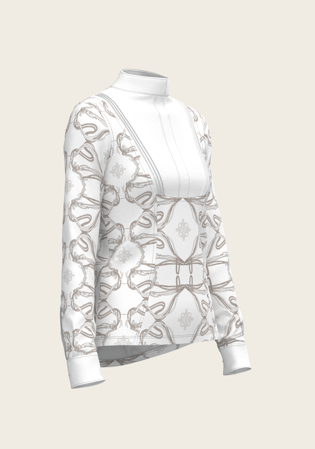 Image of Short Pleated Roped Bridles on White Long Sleeve Show Shirt