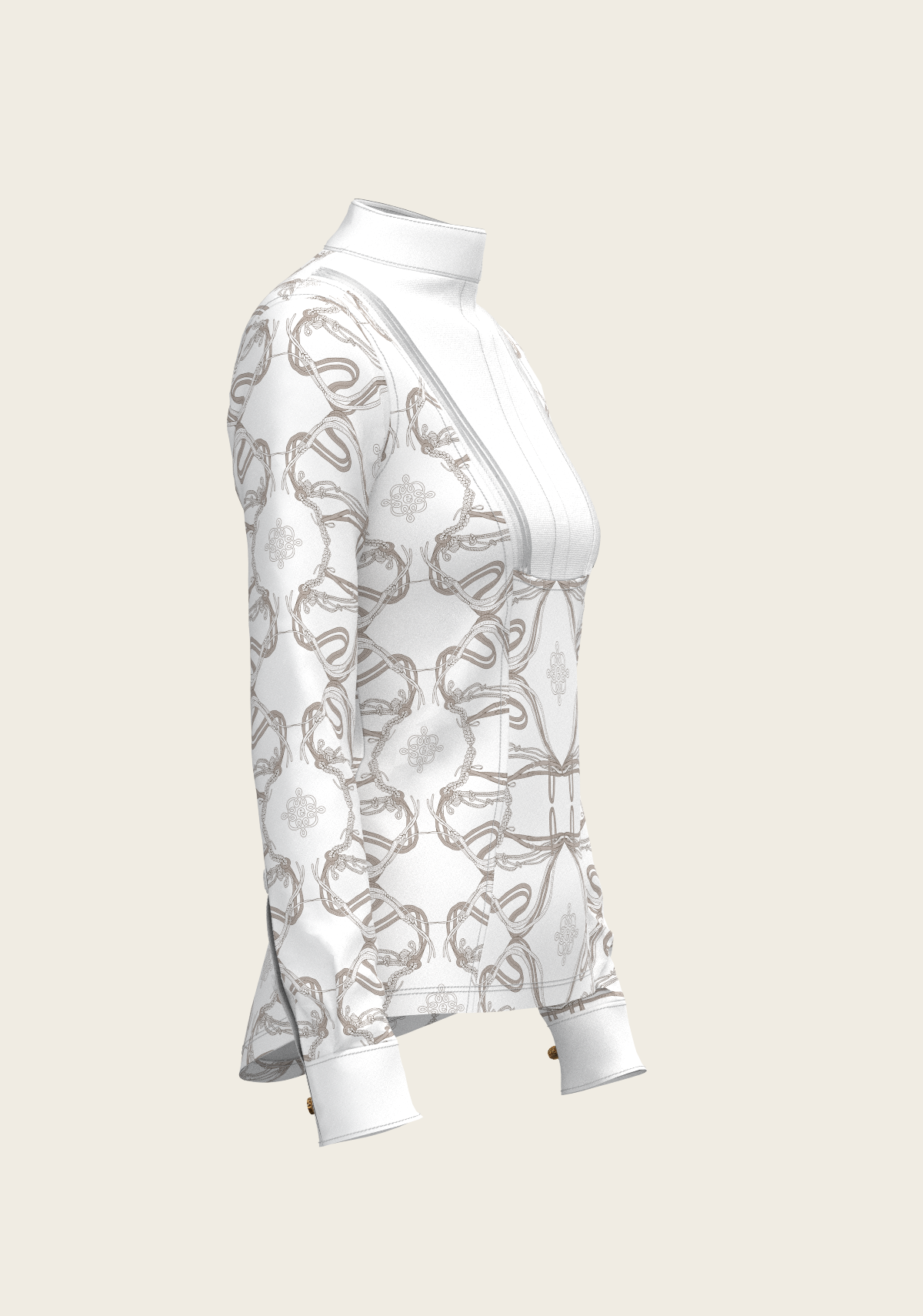 Image of Short Pleated Roped Bridles on White Long Sleeve Show Shirt