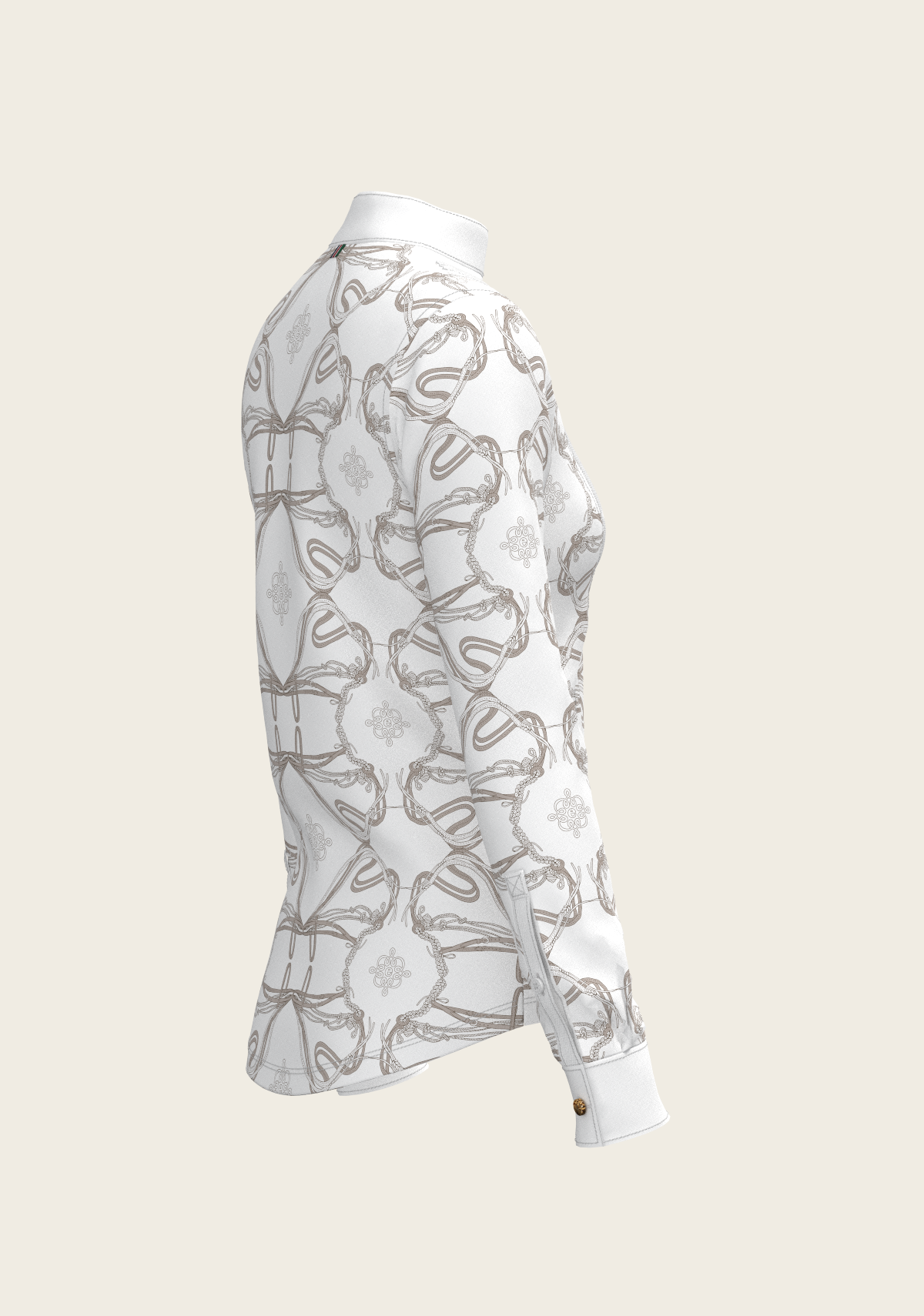 Image of Short Pleated Roped Bridles on White Long Sleeve Show Shirt