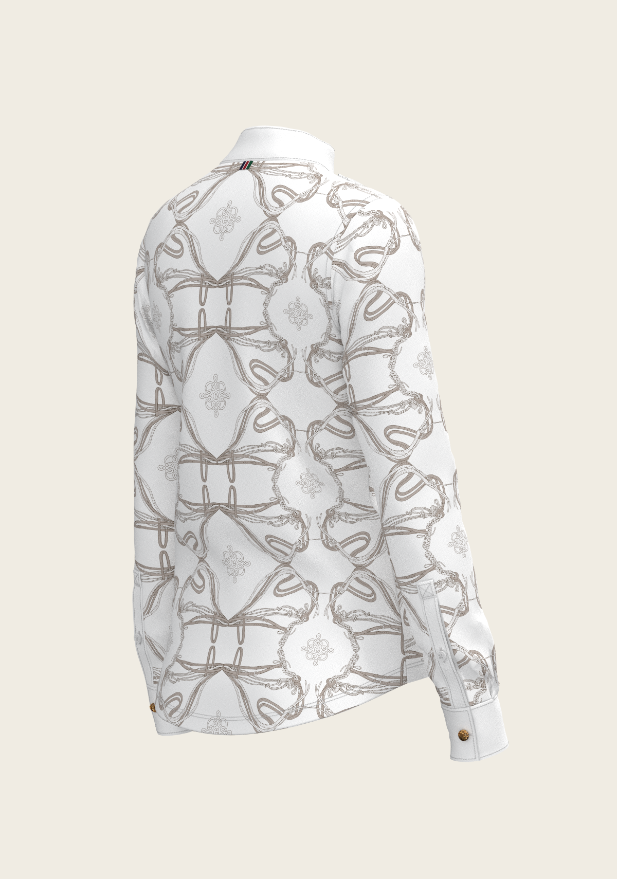 Image of Short Pleated Roped Bridles on White Long Sleeve Show Shirt