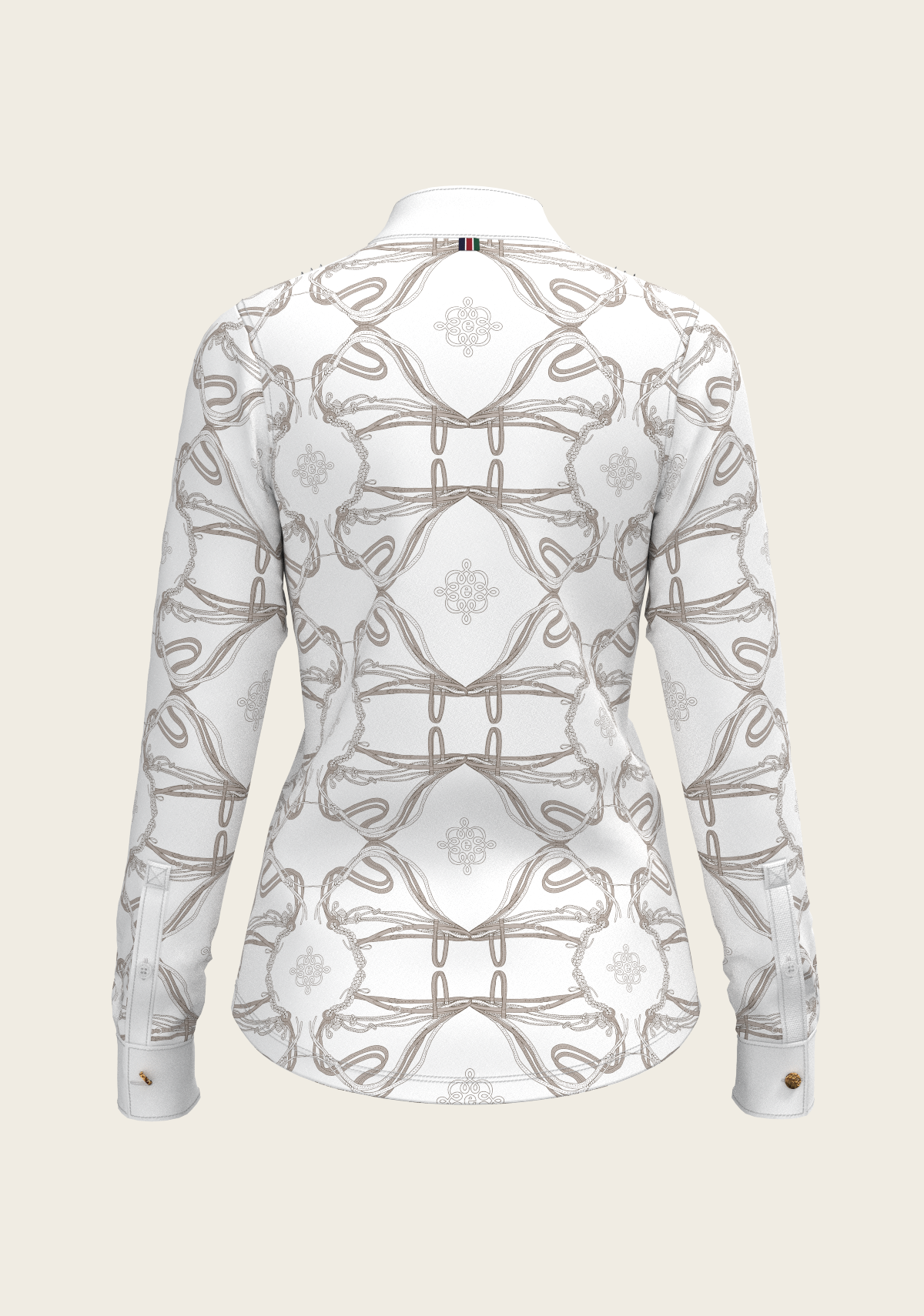 Short Pleated Roped Bridles on White Long Sleeve Show Shirt