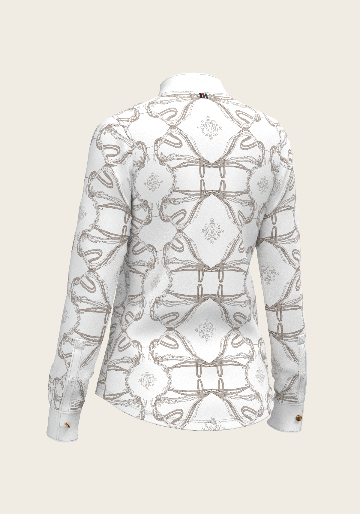 Image of Short Pleated Roped Bridles on White Long Sleeve Show Shirt