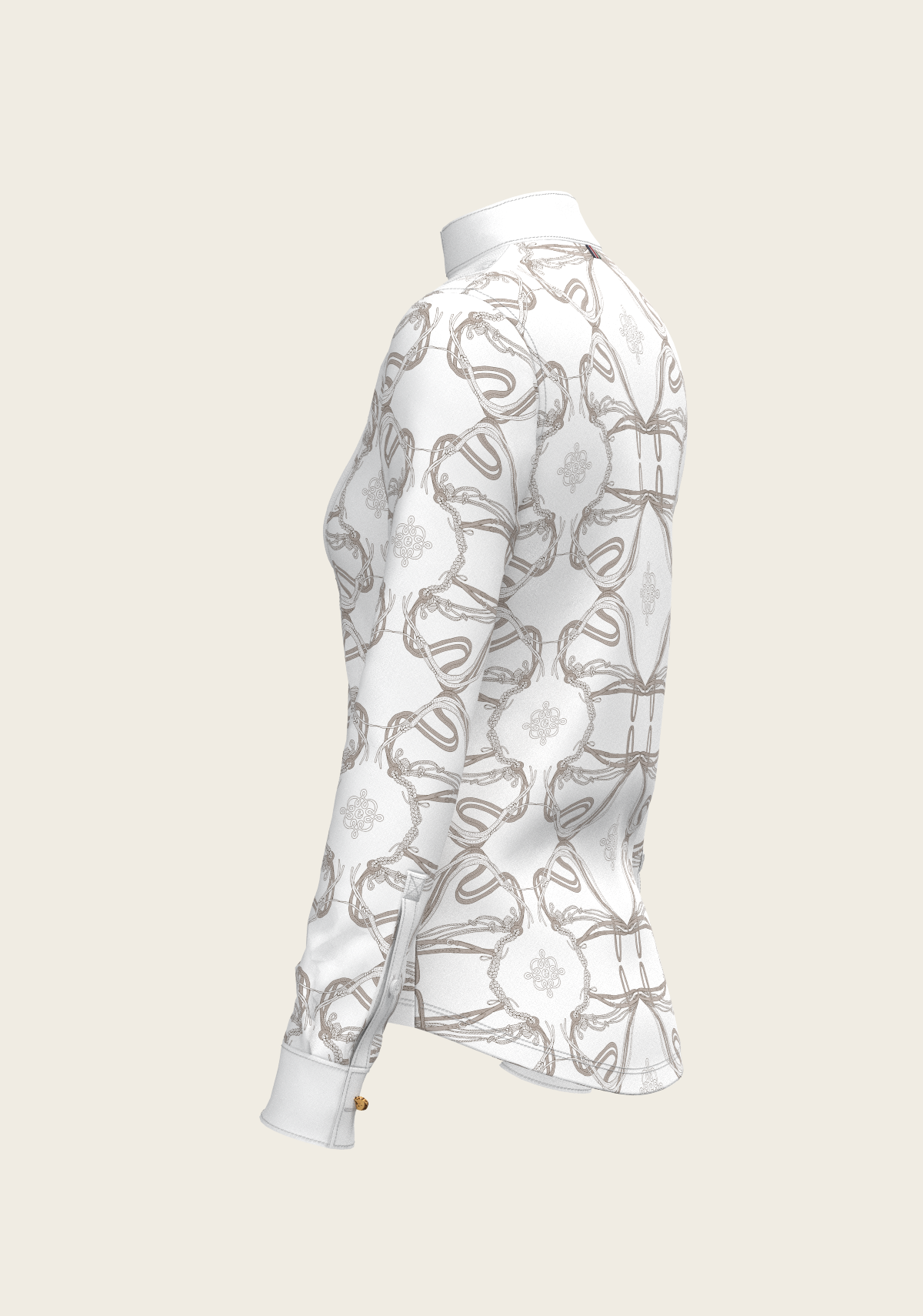 Image of Short Pleated Roped Bridles on White Long Sleeve Show Shirt