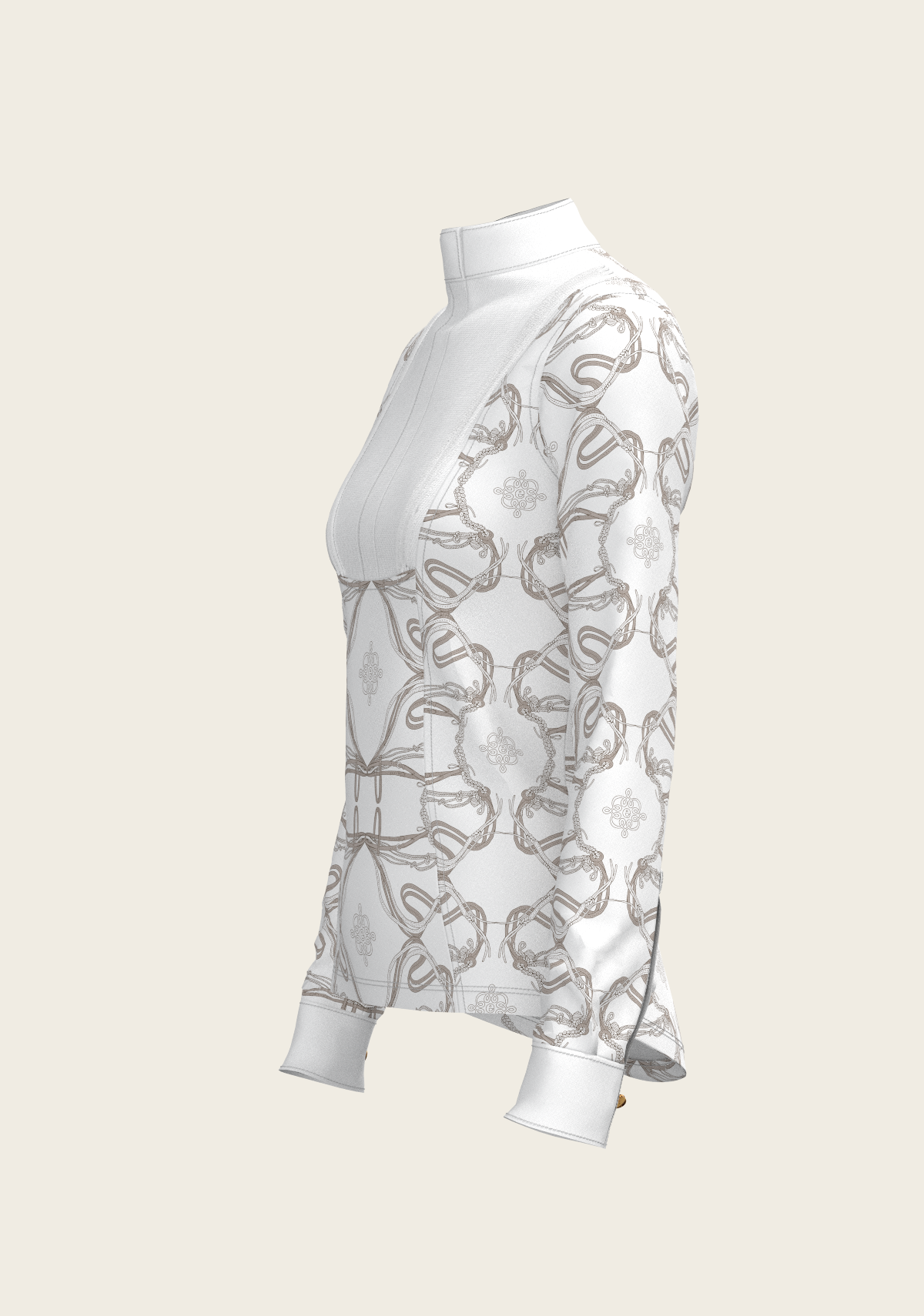 Image of Short Pleated Roped Bridles on White Long Sleeve Show Shirt