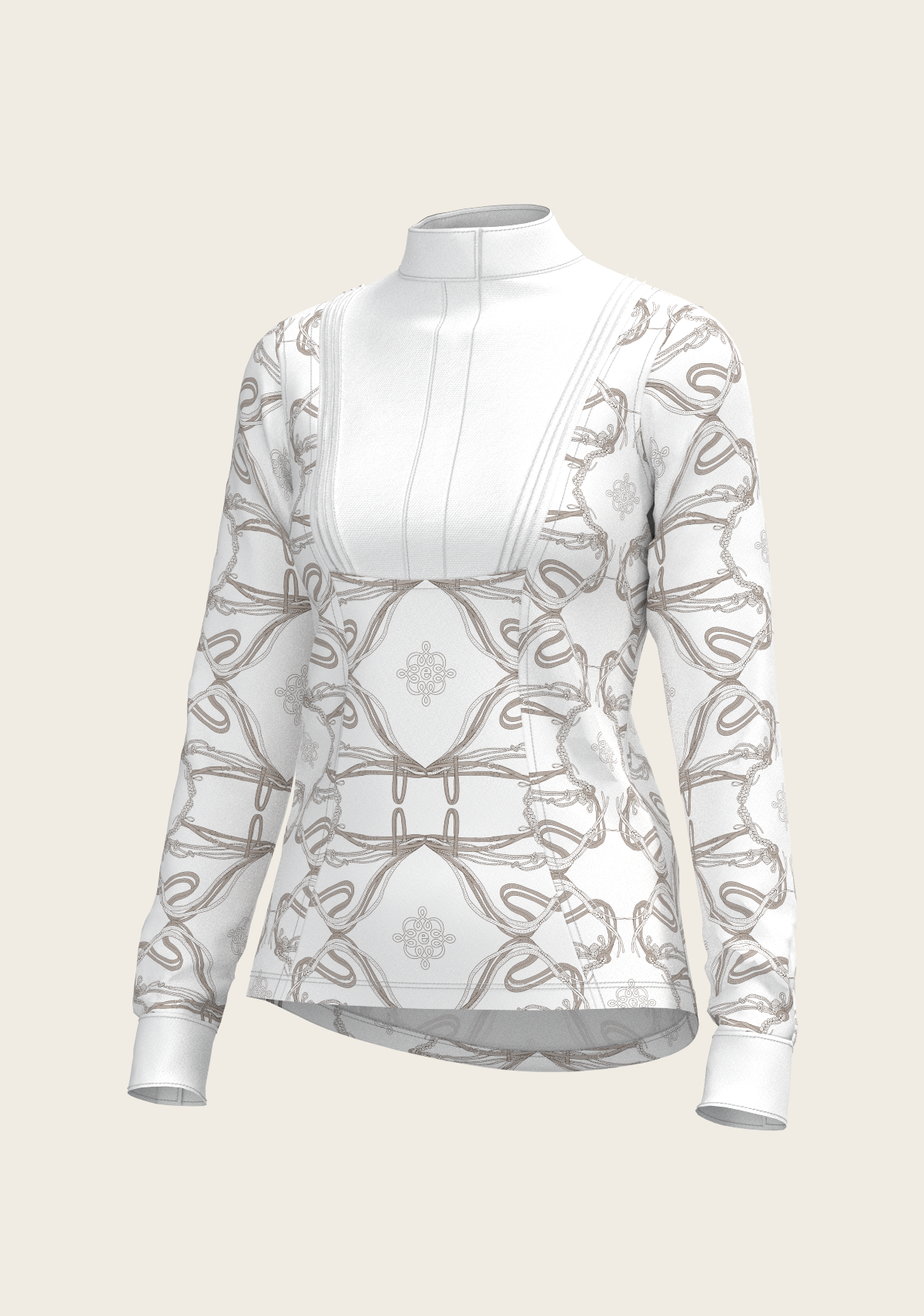 Image of Short Pleated Roped Bridles on White Long Sleeve Show Shirt