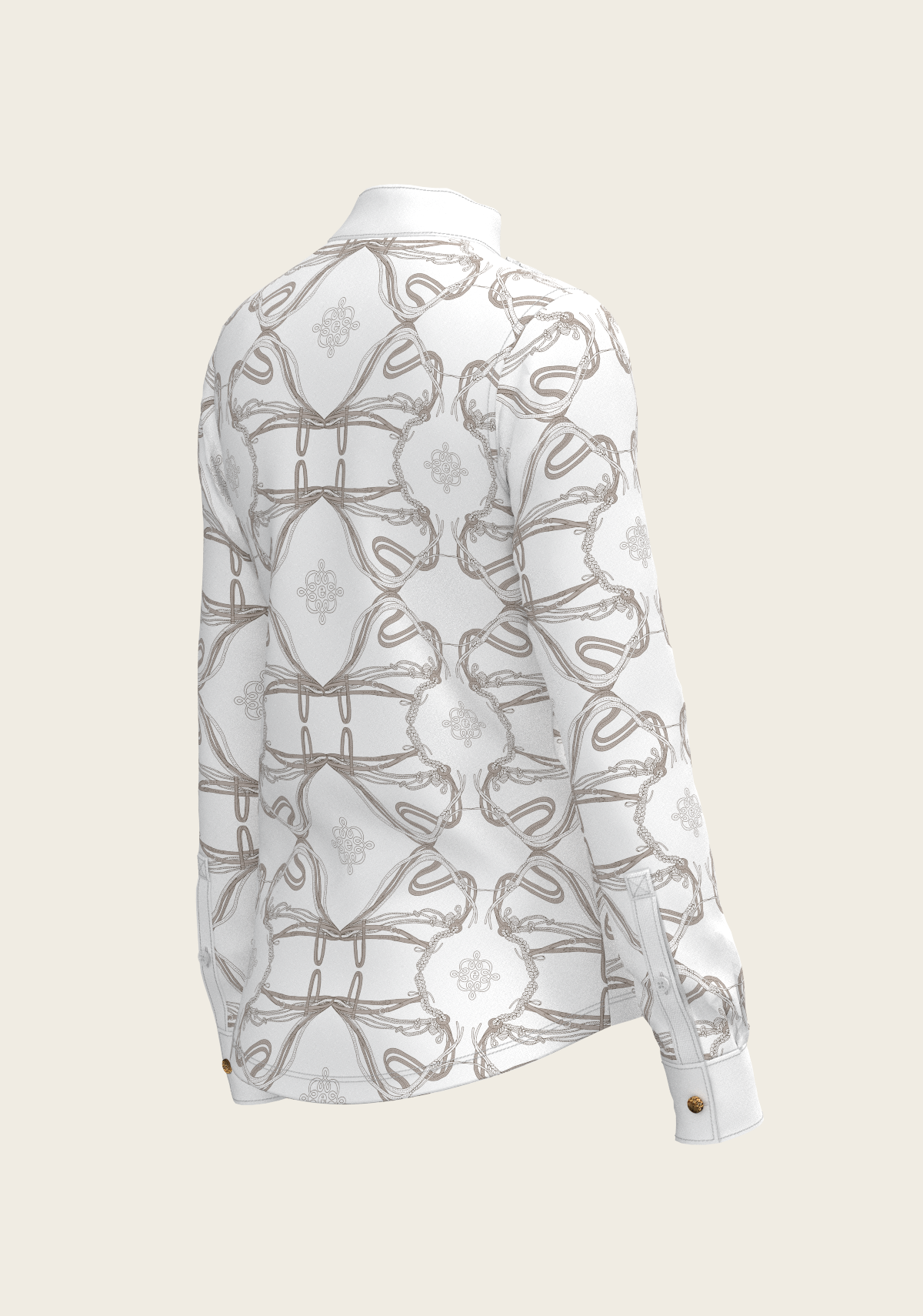 Image of Short Pleated Roped Bridles on White Long Sleeve Show Shirt