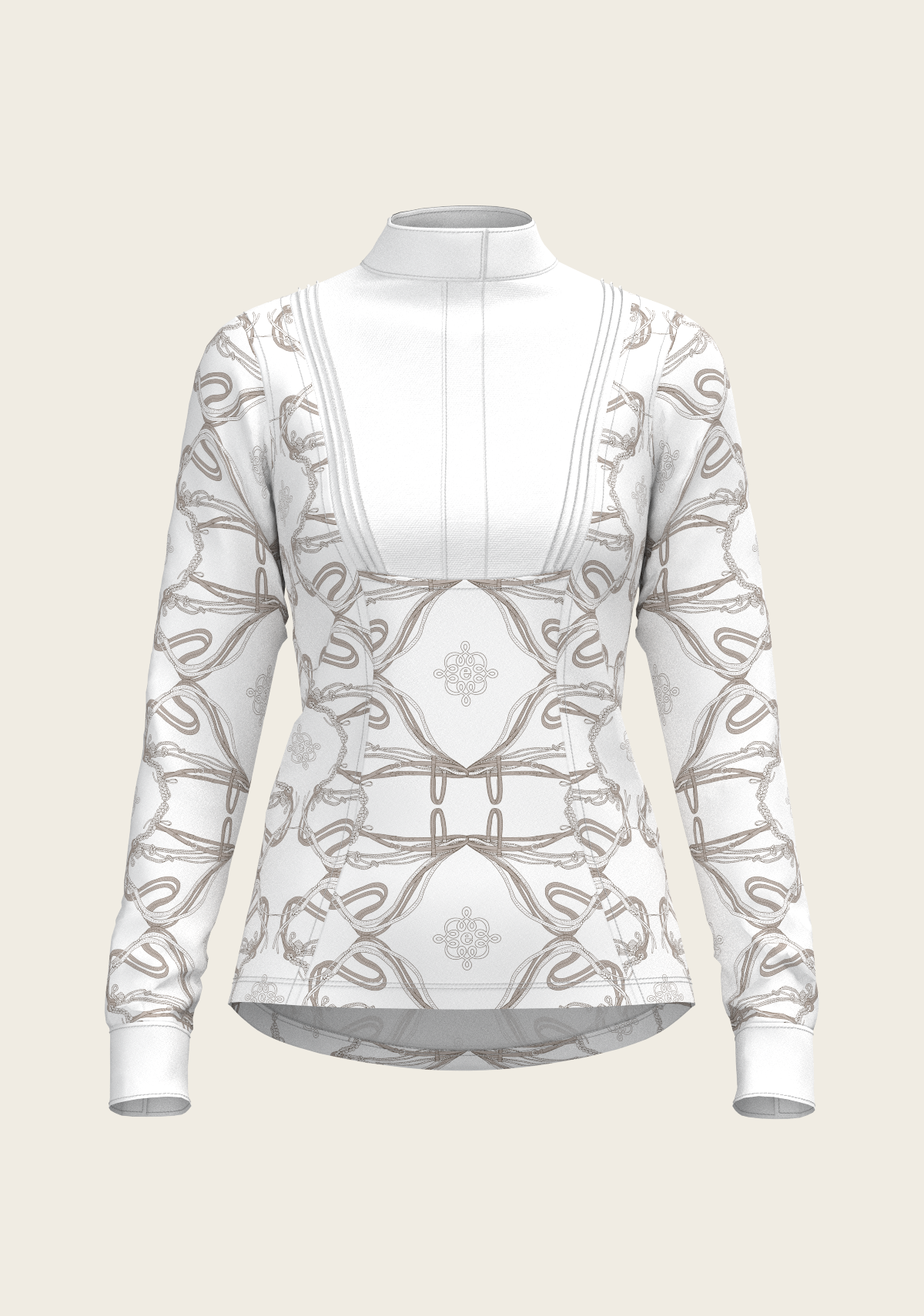 Image of Short Pleated Roped Bridles on White Long Sleeve Show Shirt