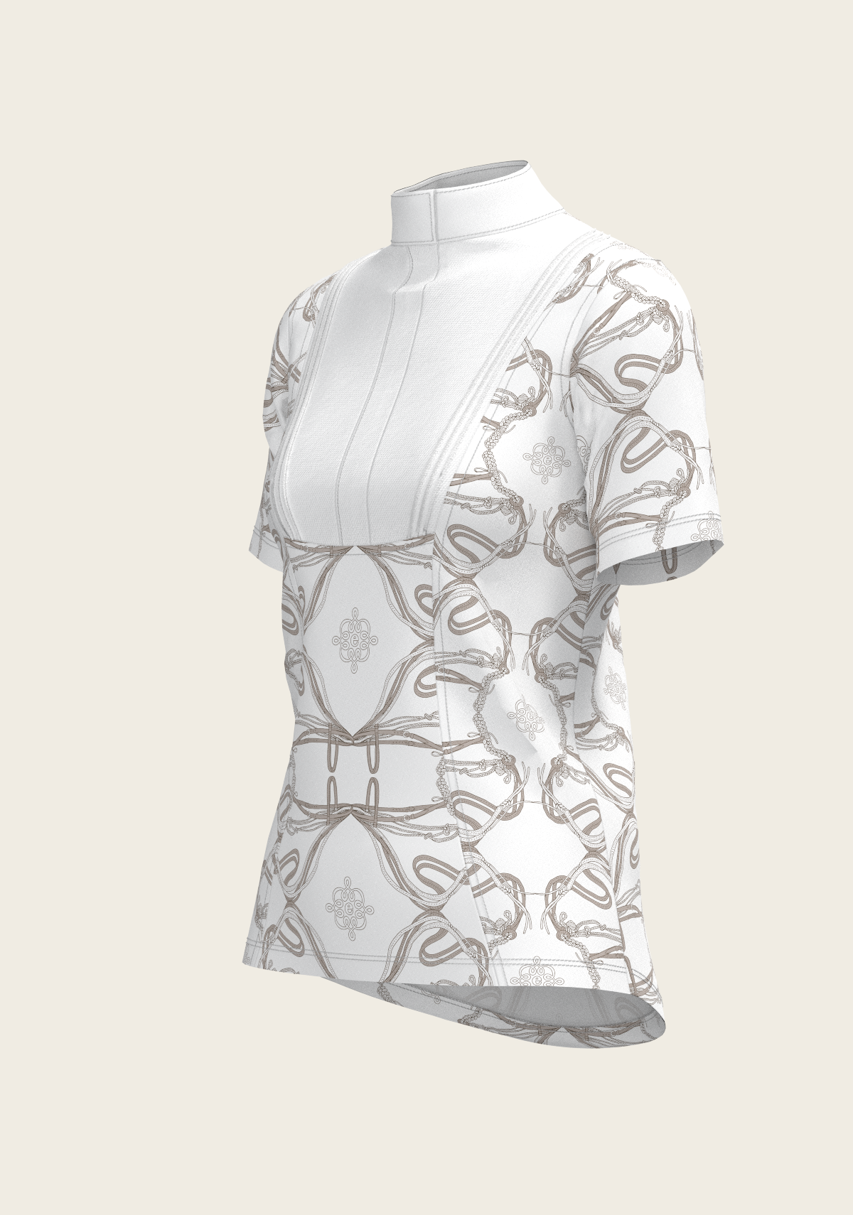 Image of Short Pleated Roped Bridles on White Short Sleeve Show Shirt