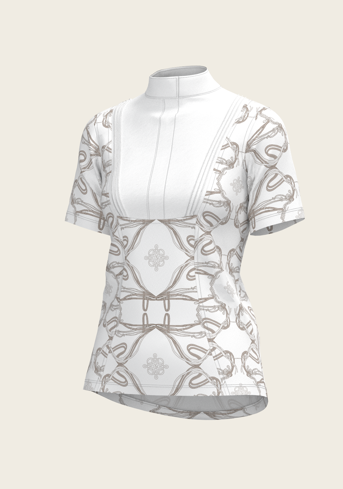 Image of Short Pleated Roped Bridles on White Short Sleeve Show Shirt