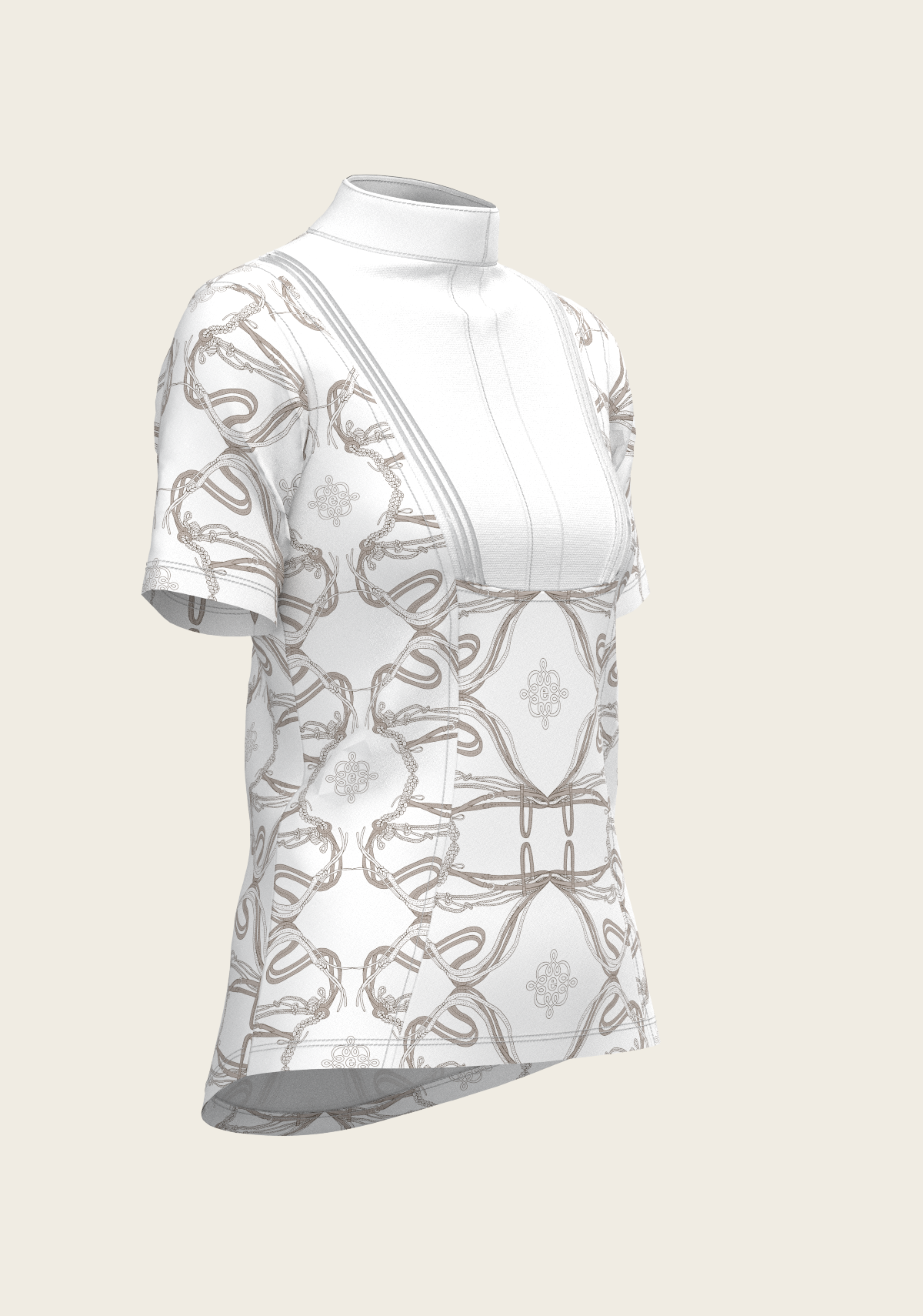 Image of Short Pleated Roped Bridles on White Short Sleeve Show Shirt