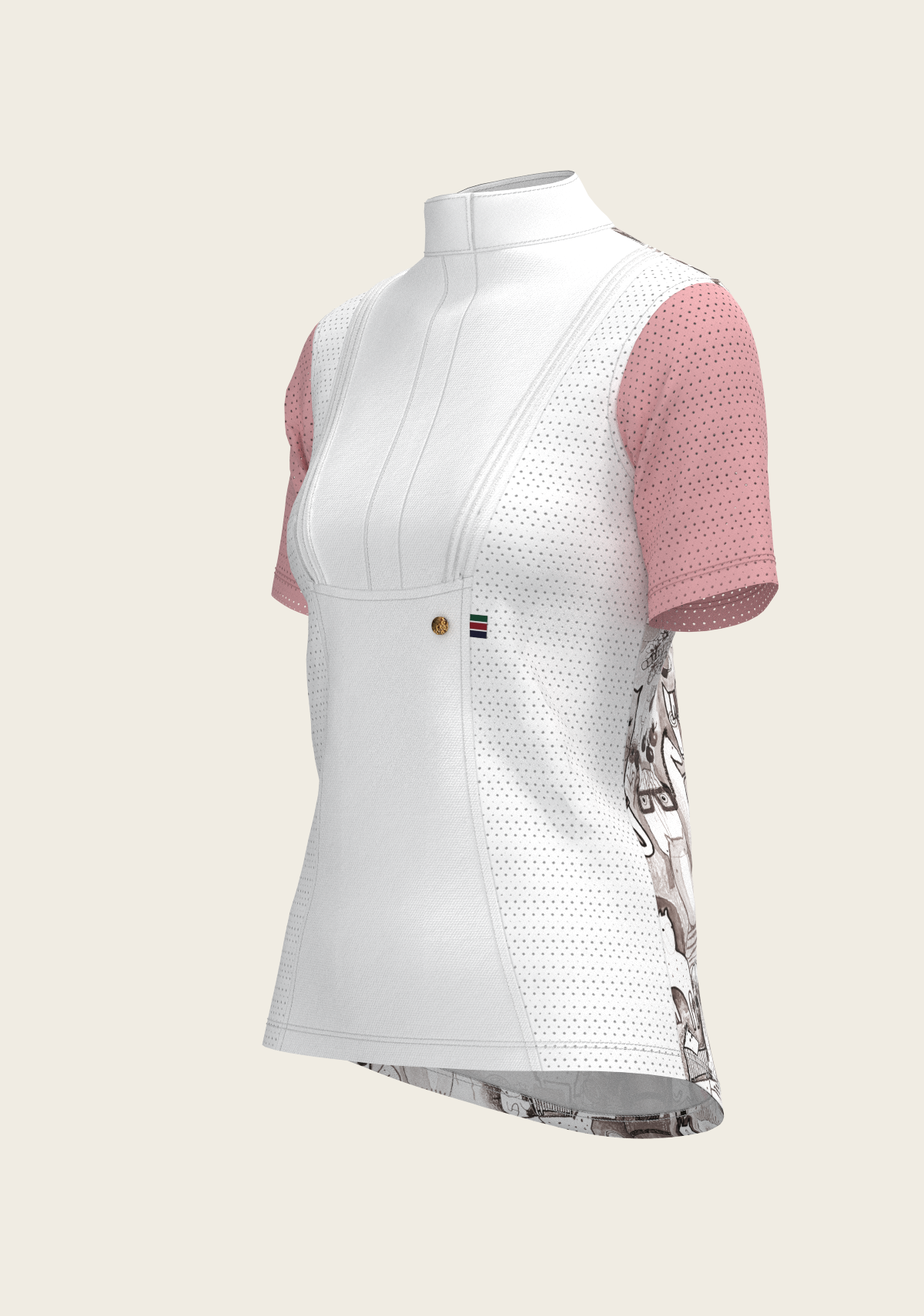 Image of The Horse Fair Monochrome Short Pleated with Rose Short Sleeve Show Shirt