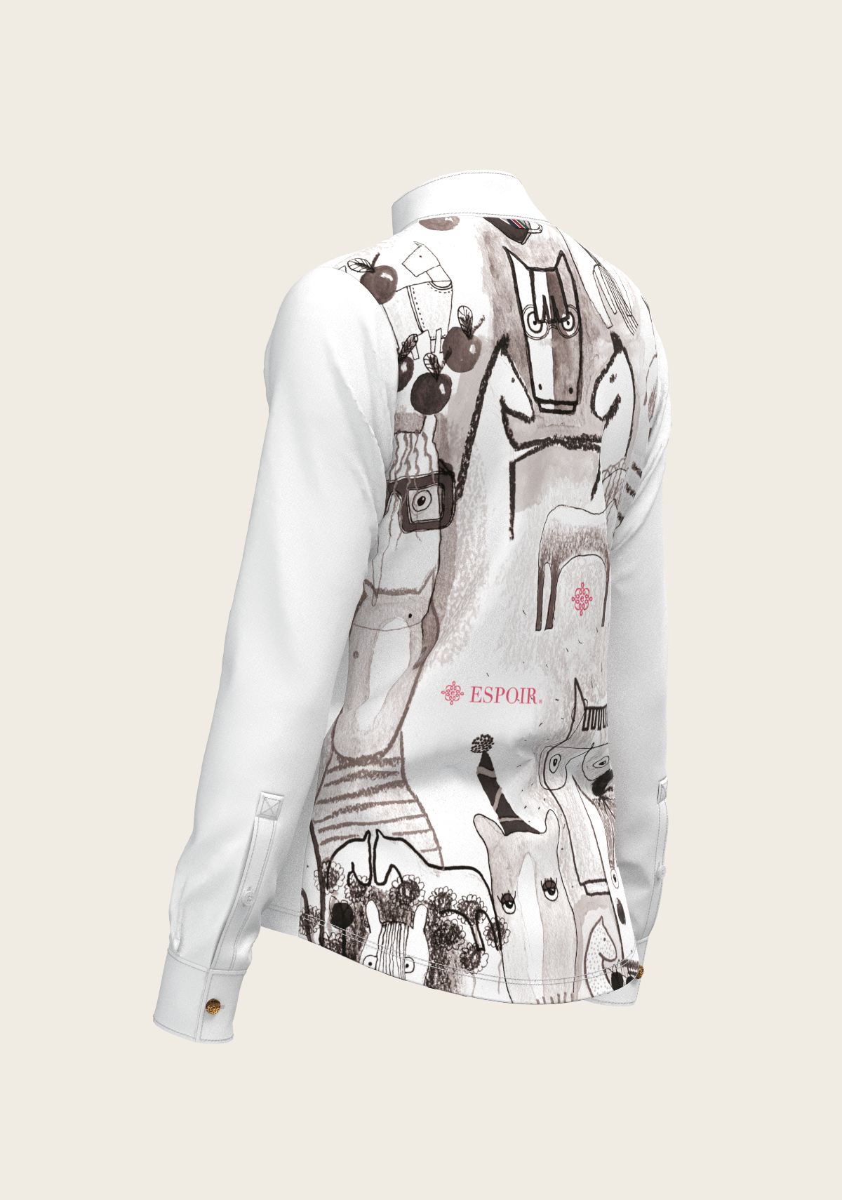 Image of The Horse Fair Monochrome Long Pleated Long Sleeve Sleeve Show Shirt