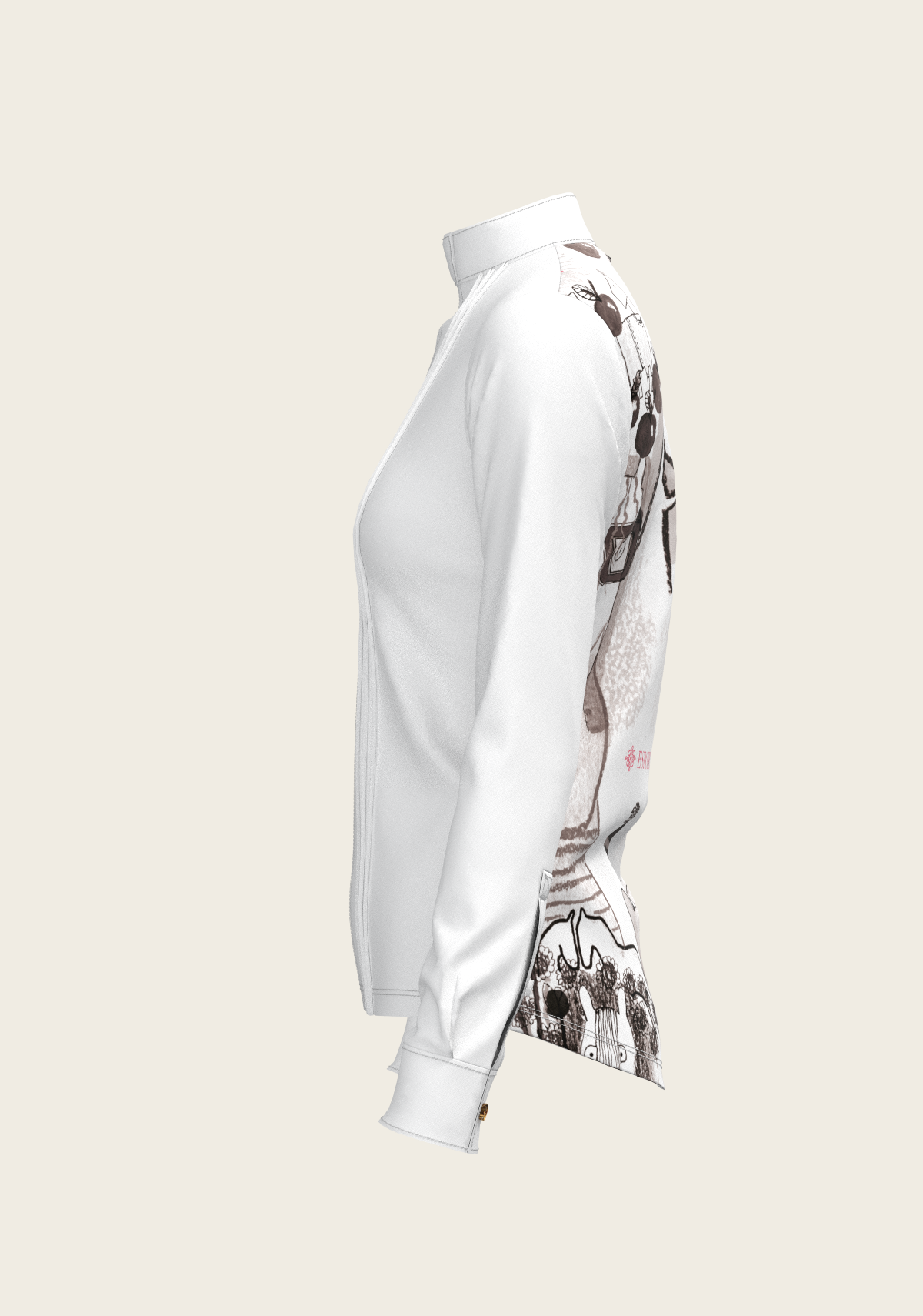 Image of The Horse Fair Monochrome Long Pleated Long Sleeve Sleeve Show Shirt