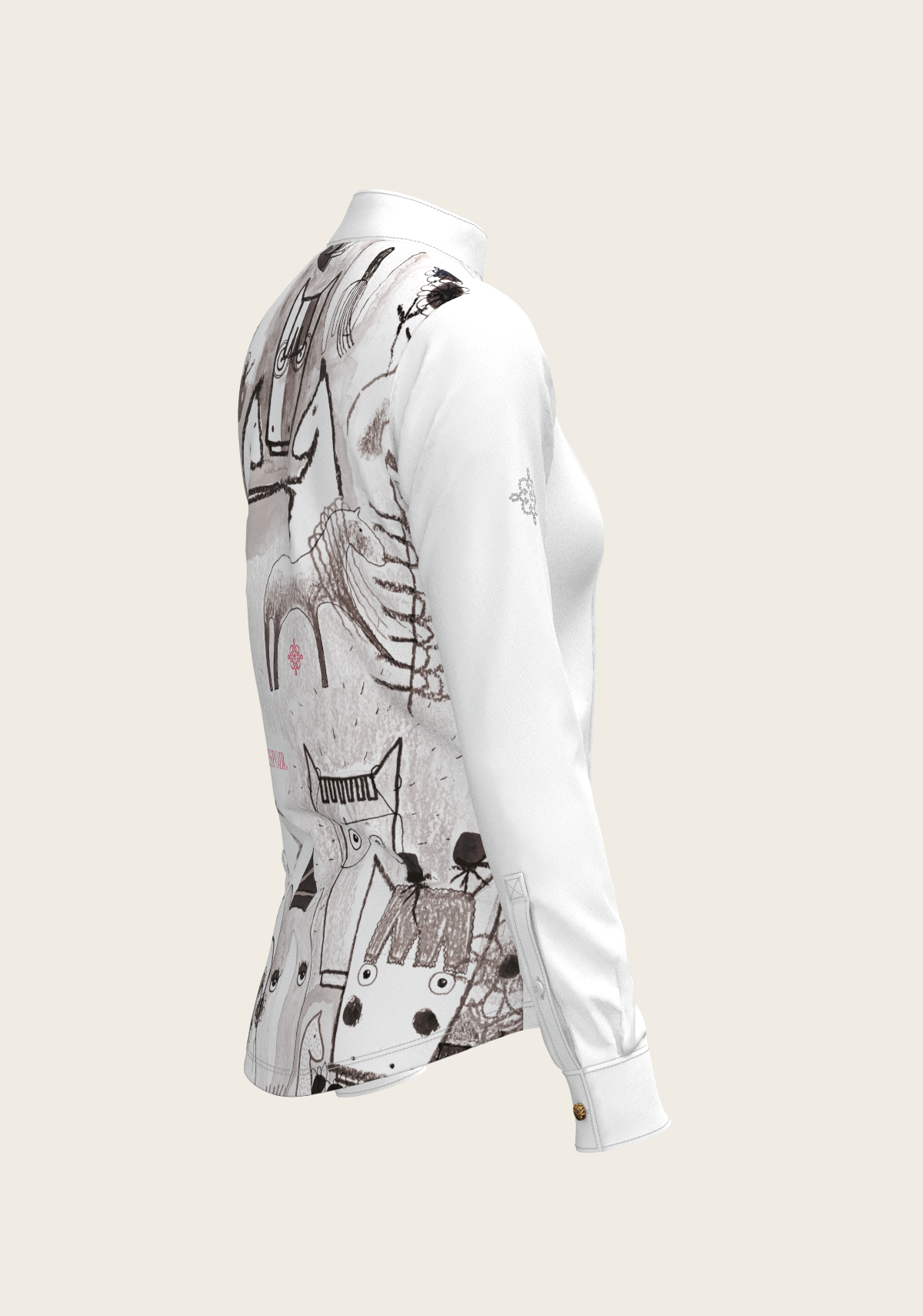 Image of The Horse Fair Monochrome Long Pleated Long Sleeve Sleeve Show Shirt