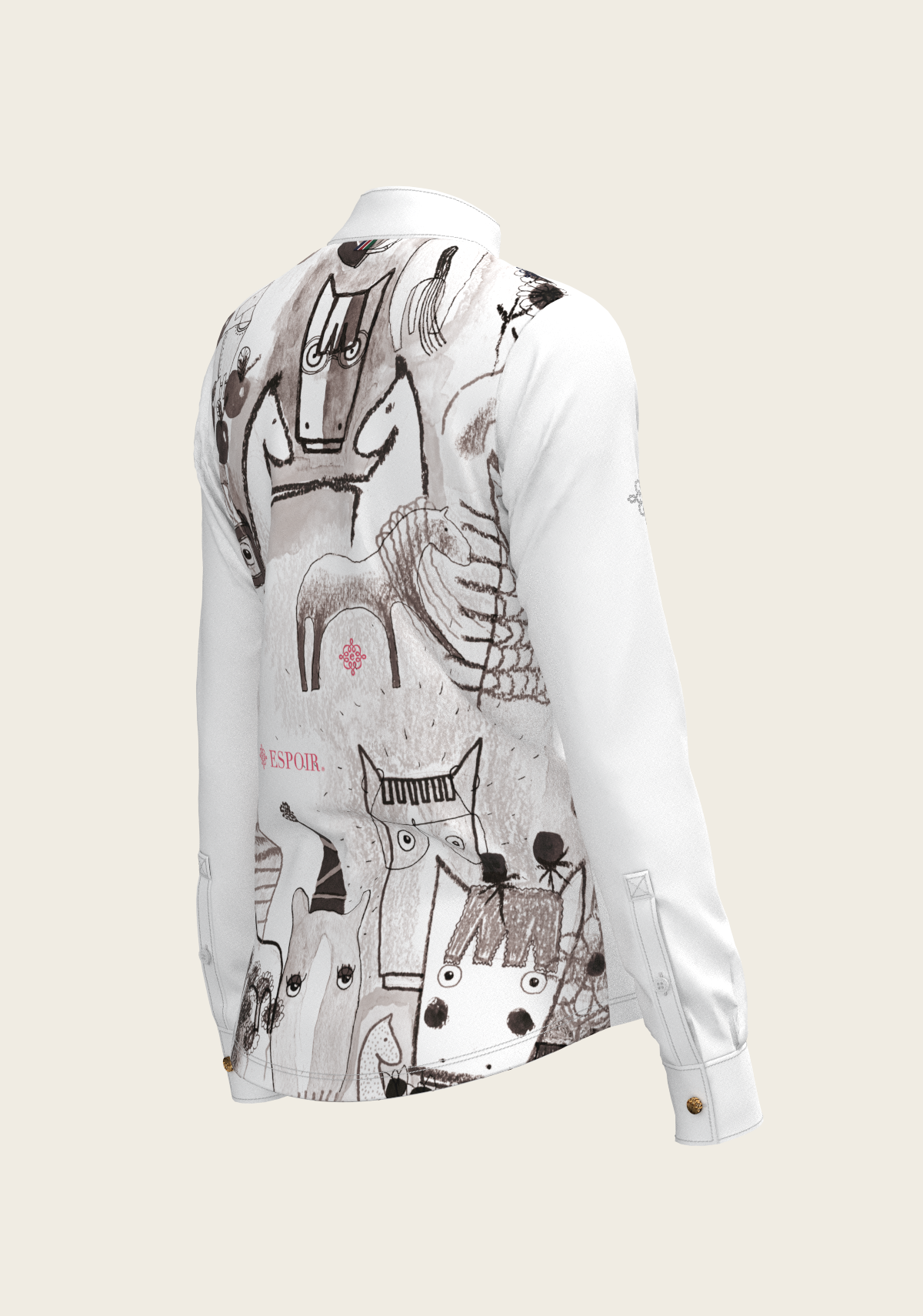 Image of The Horse Fair Monochrome Long Pleated Long Sleeve Sleeve Show Shirt