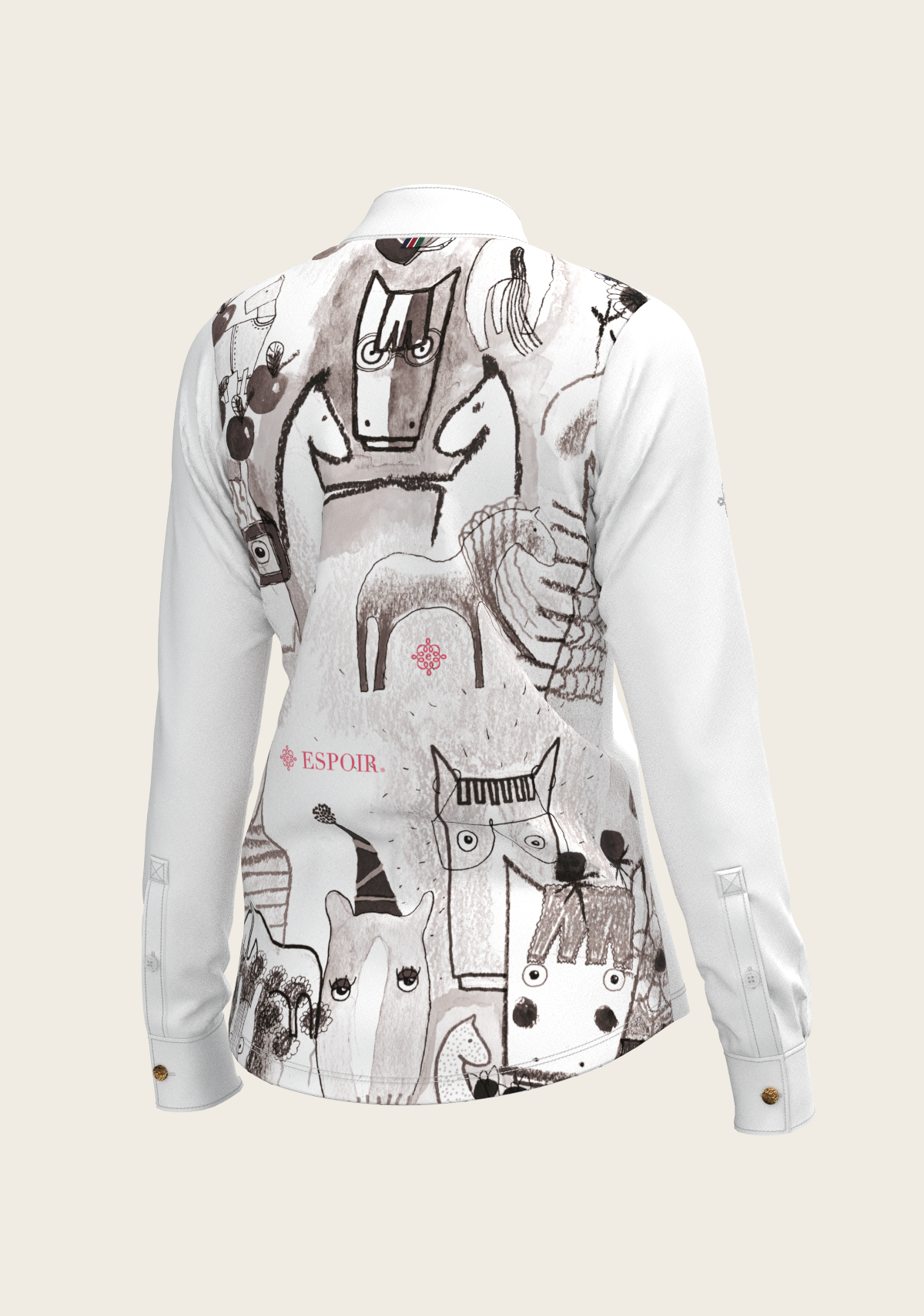 Image of The Horse Fair Monochrome Long Pleated Long Sleeve Sleeve Show Shirt