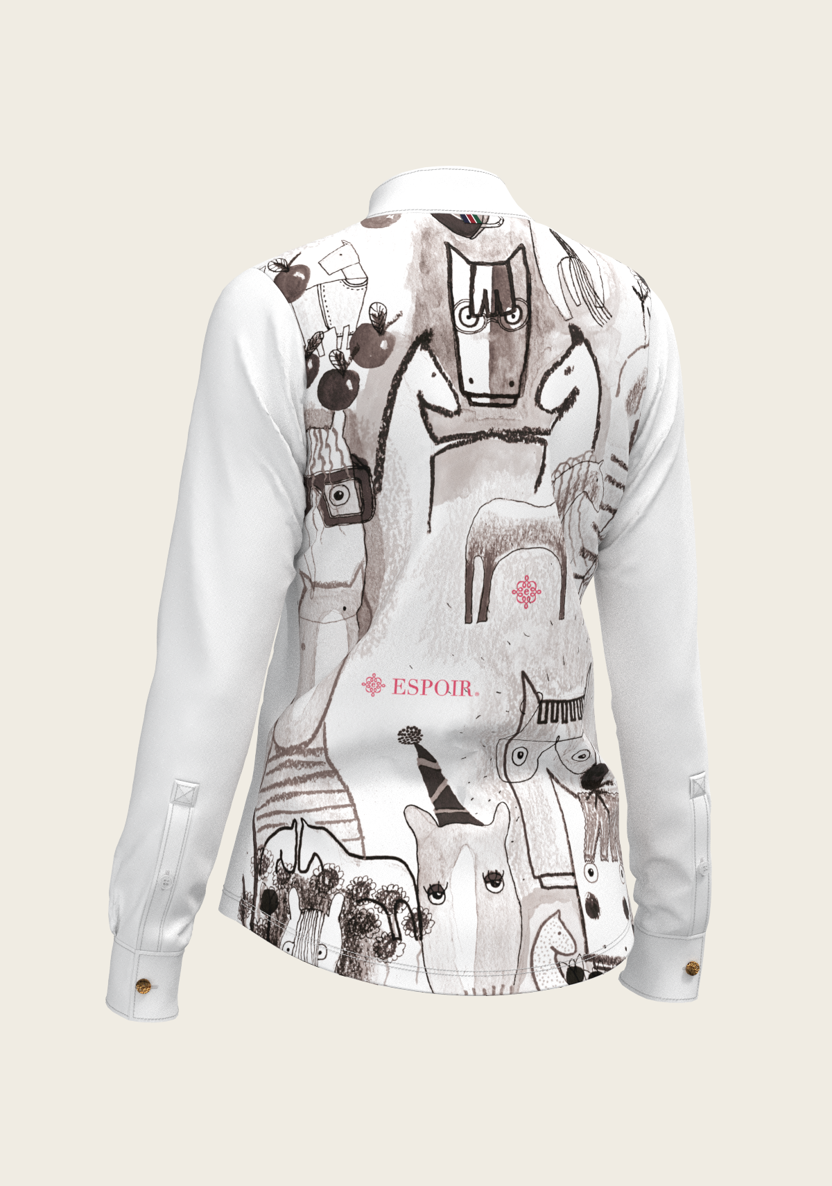 Image of The Horse Fair Monochrome Long Pleated Long Sleeve Sleeve Show Shirt