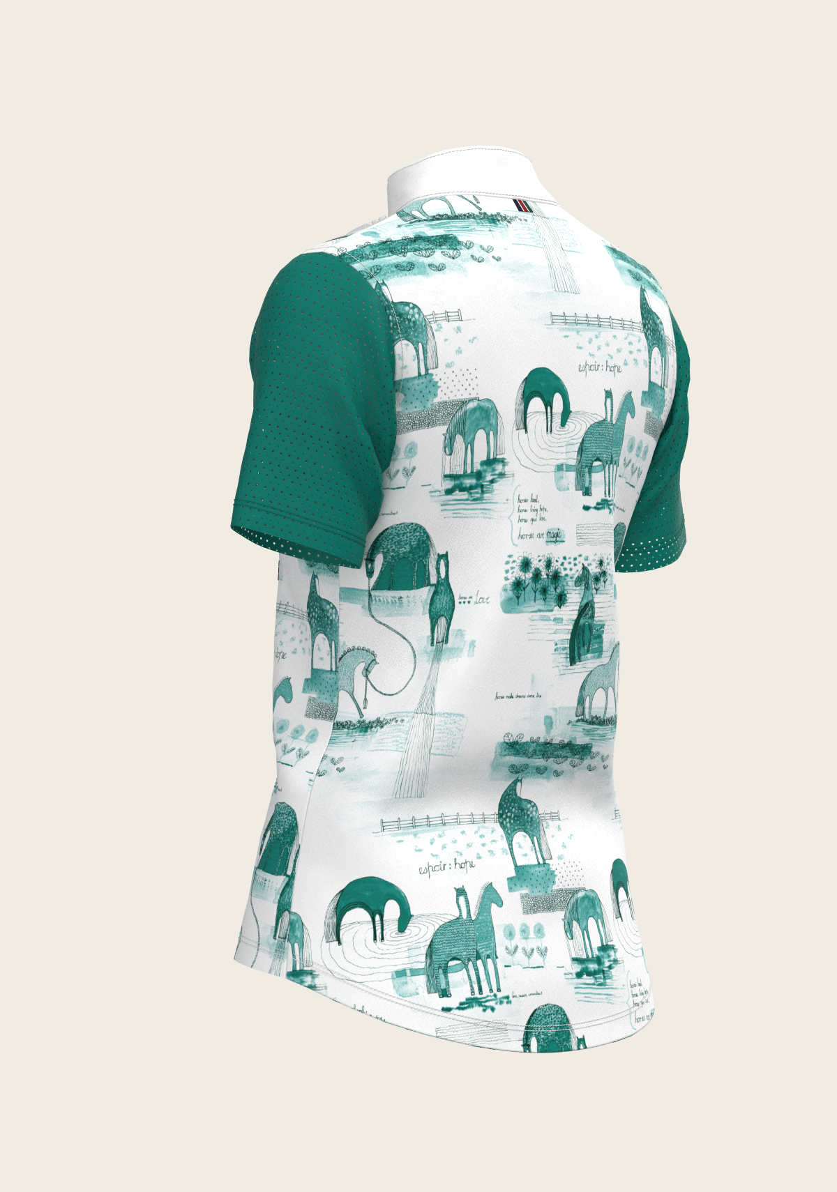 Image of Daydreaming Horses in Green Short Pleated Short Sleeve Show Shirt