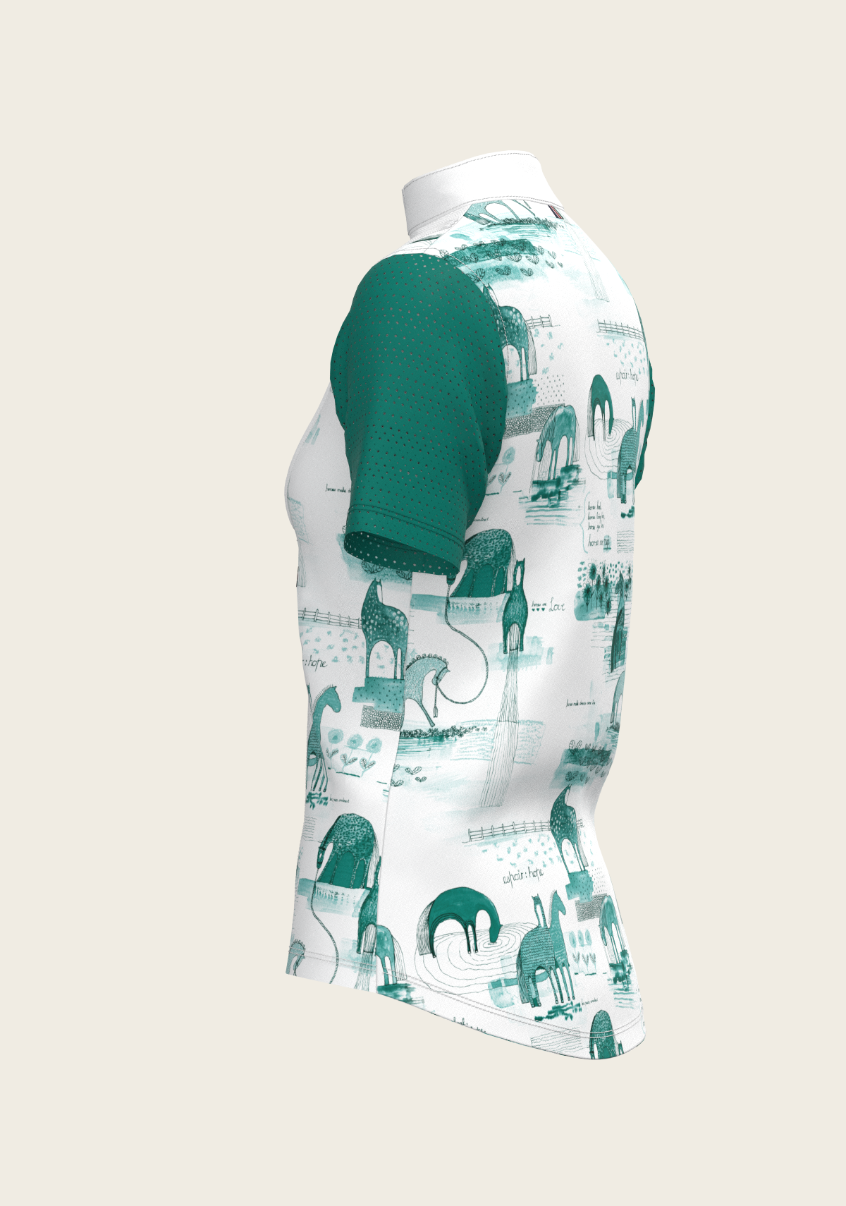 Image of Daydreaming Horses in Green Short Pleated Short Sleeve Show Shirt