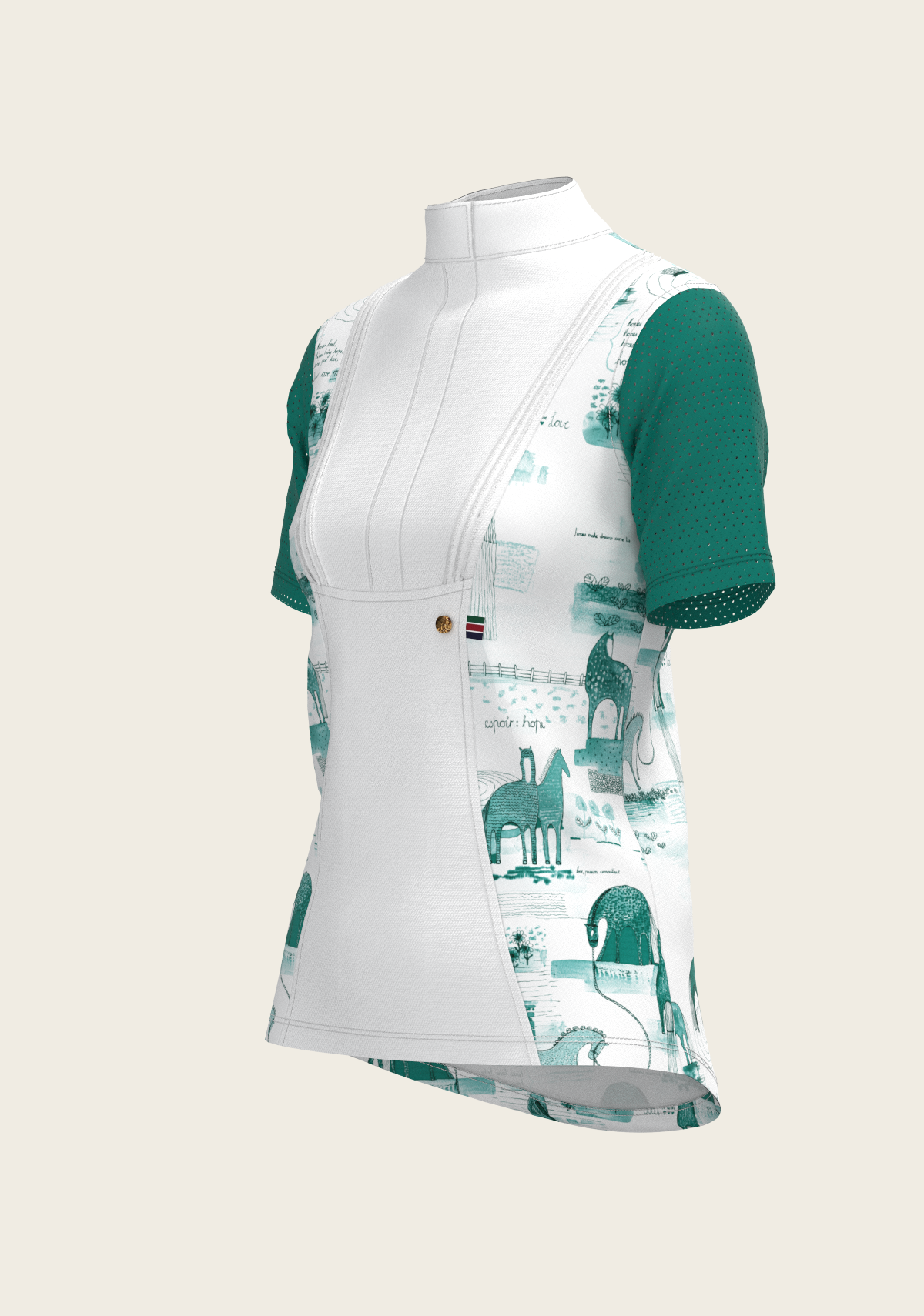 Image of Daydreaming Horses in Green Short Pleated Short Sleeve Show Shirt