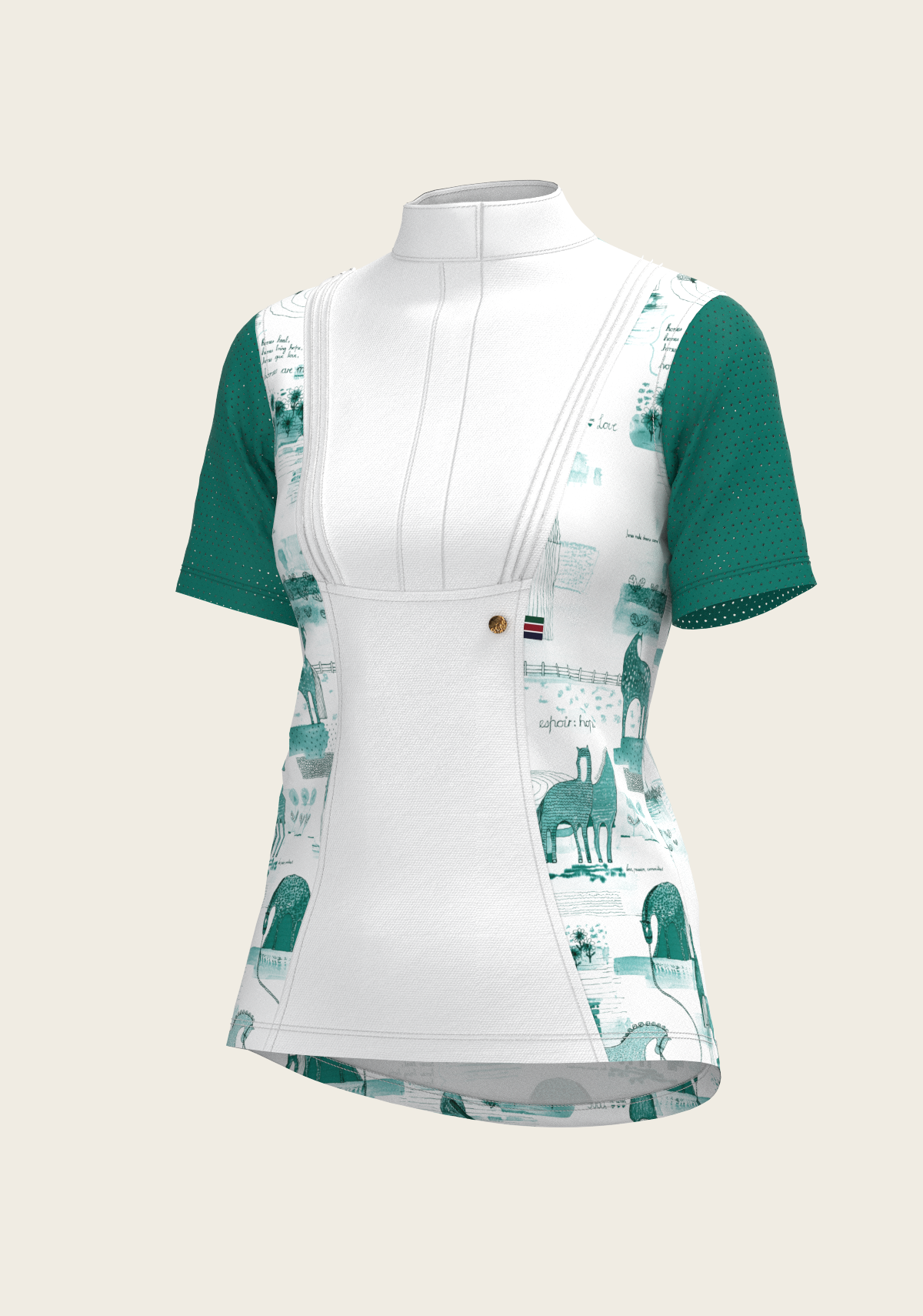 Image of Daydreaming Horses in Green Short Pleated Short Sleeve Show Shirt