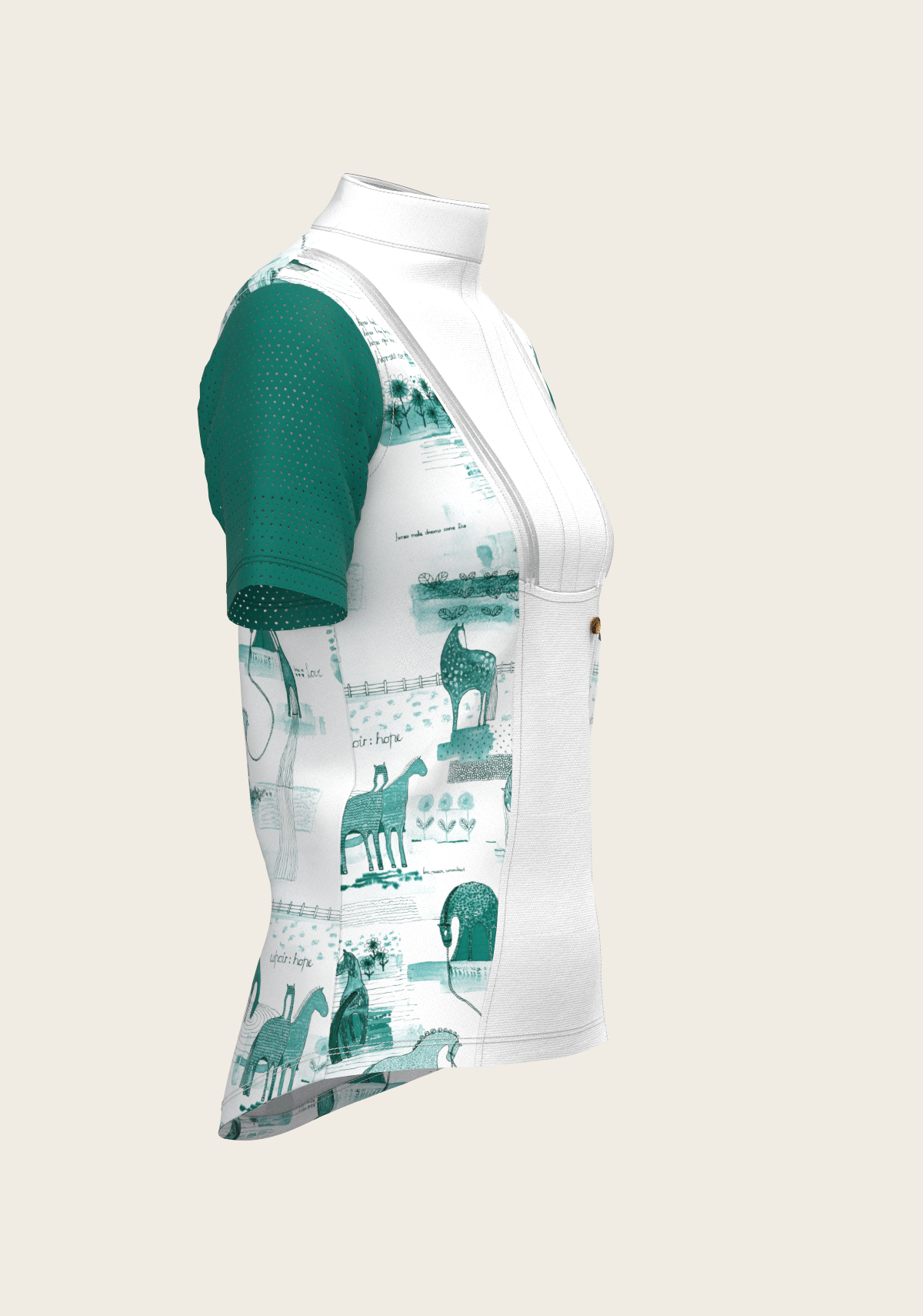 Image of Daydreaming Horses in Green Short Pleated Short Sleeve Show Shirt