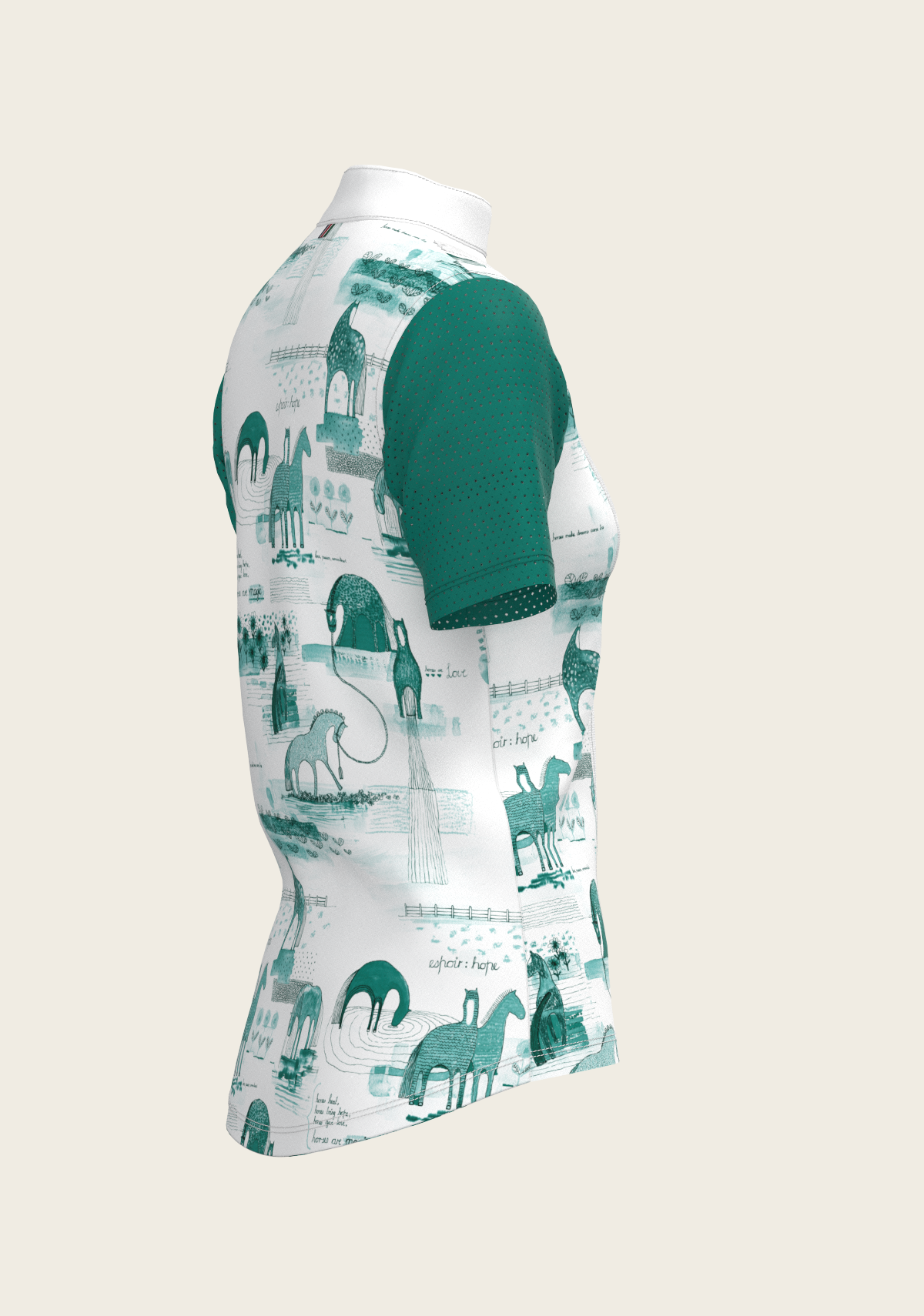 Image of Daydreaming Horses in Green Short Pleated Short Sleeve Show Shirt