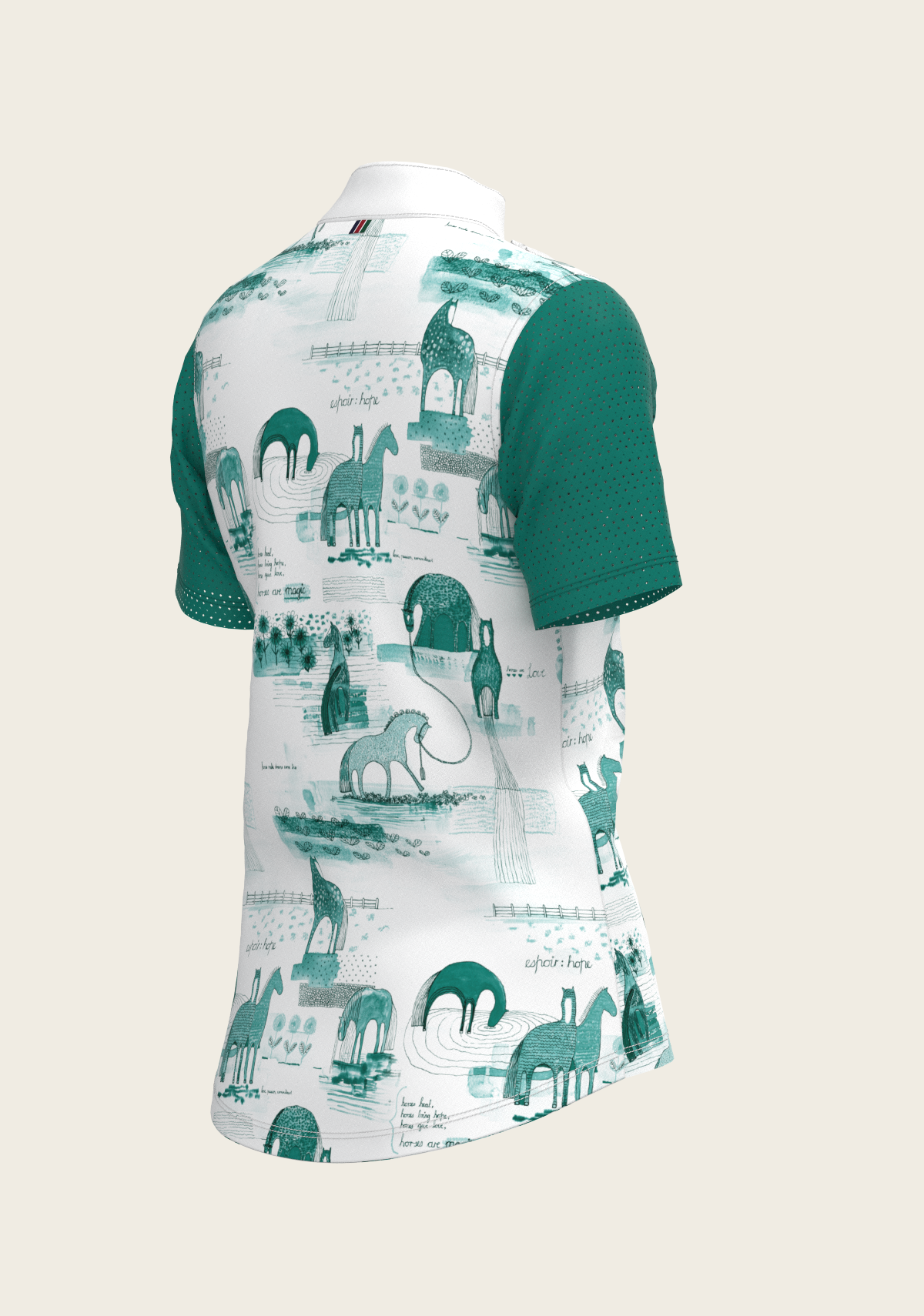 Image of Daydreaming Horses in Green Short Pleated Short Sleeve Show Shirt