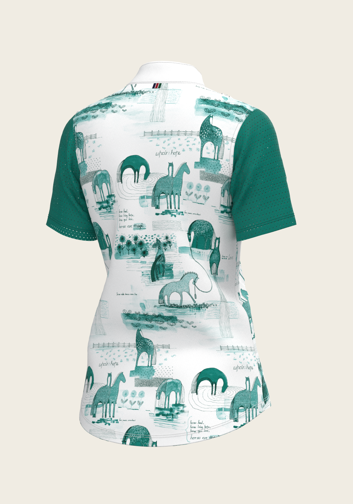 Image of Daydreaming Horses in Green Short Pleated Short Sleeve Show Shirt