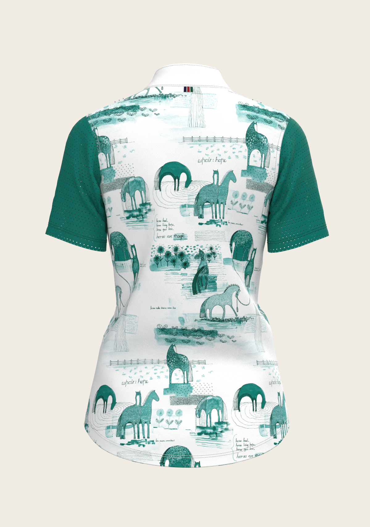 Image of Daydreaming Horses in Green Short Pleated Short Sleeve Show Shirt