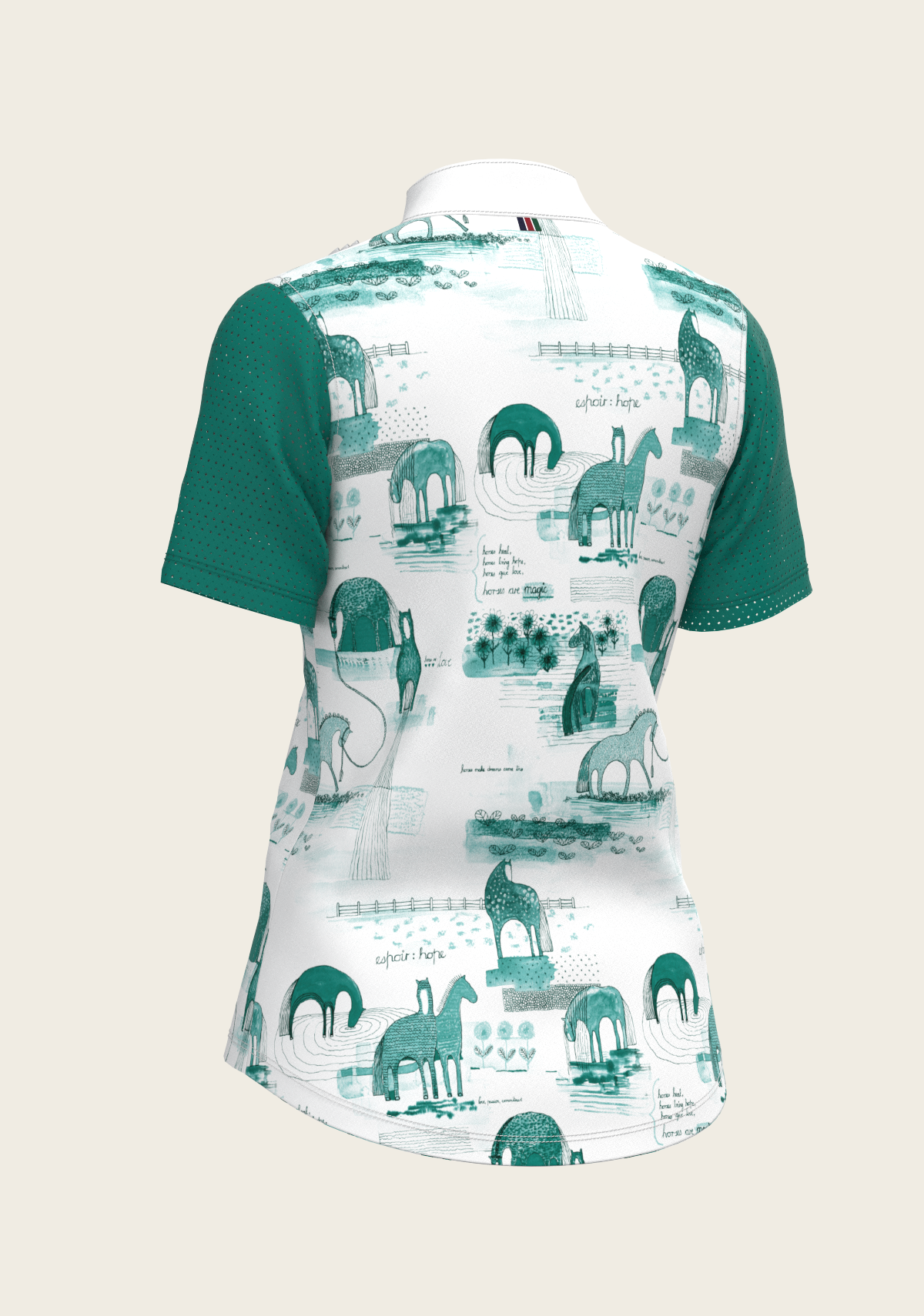 Image of Daydreaming Horses in Green Short Pleated Short Sleeve Show Shirt