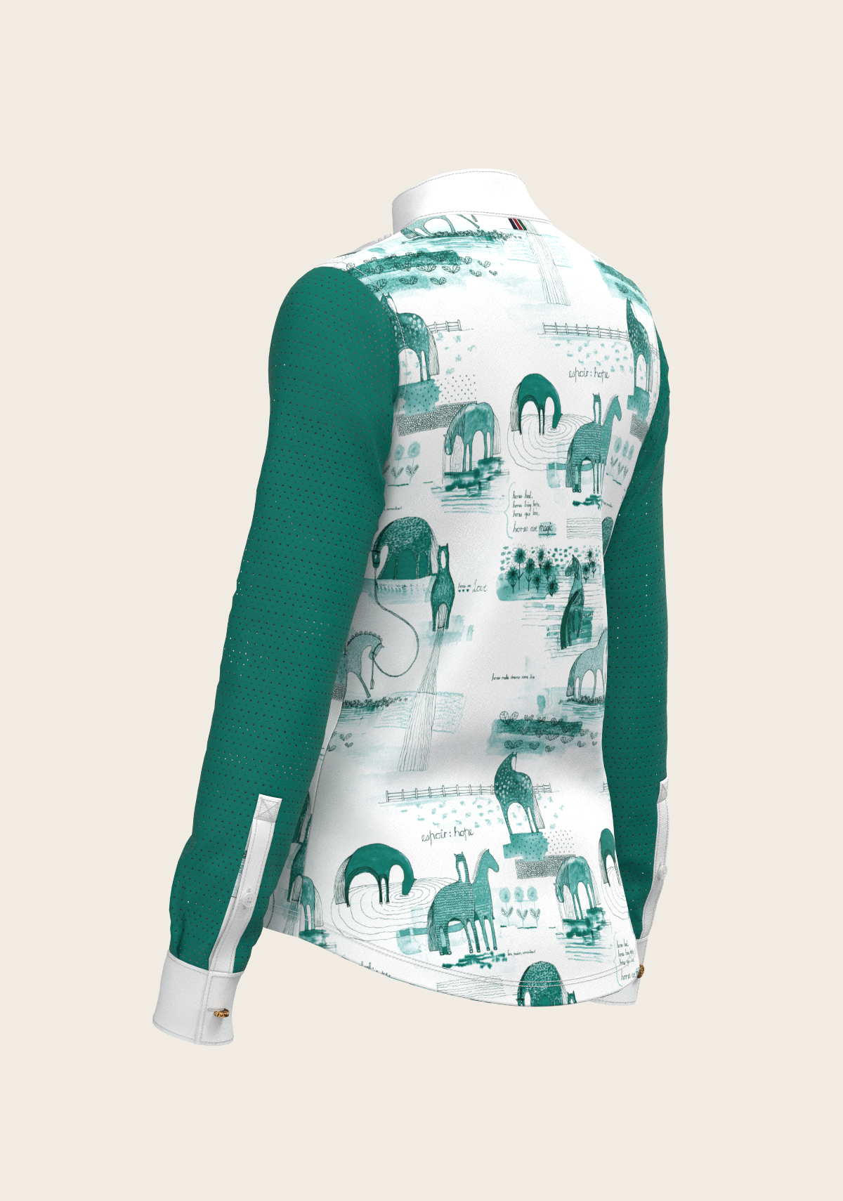 Image of Daydreaming Horses in Green Short Pleated Long Sleeve Show Shirt