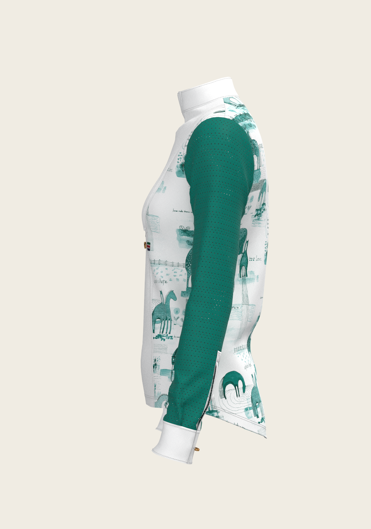 Image of Daydreaming Horses in Green Short Pleated Long Sleeve Show Shirt