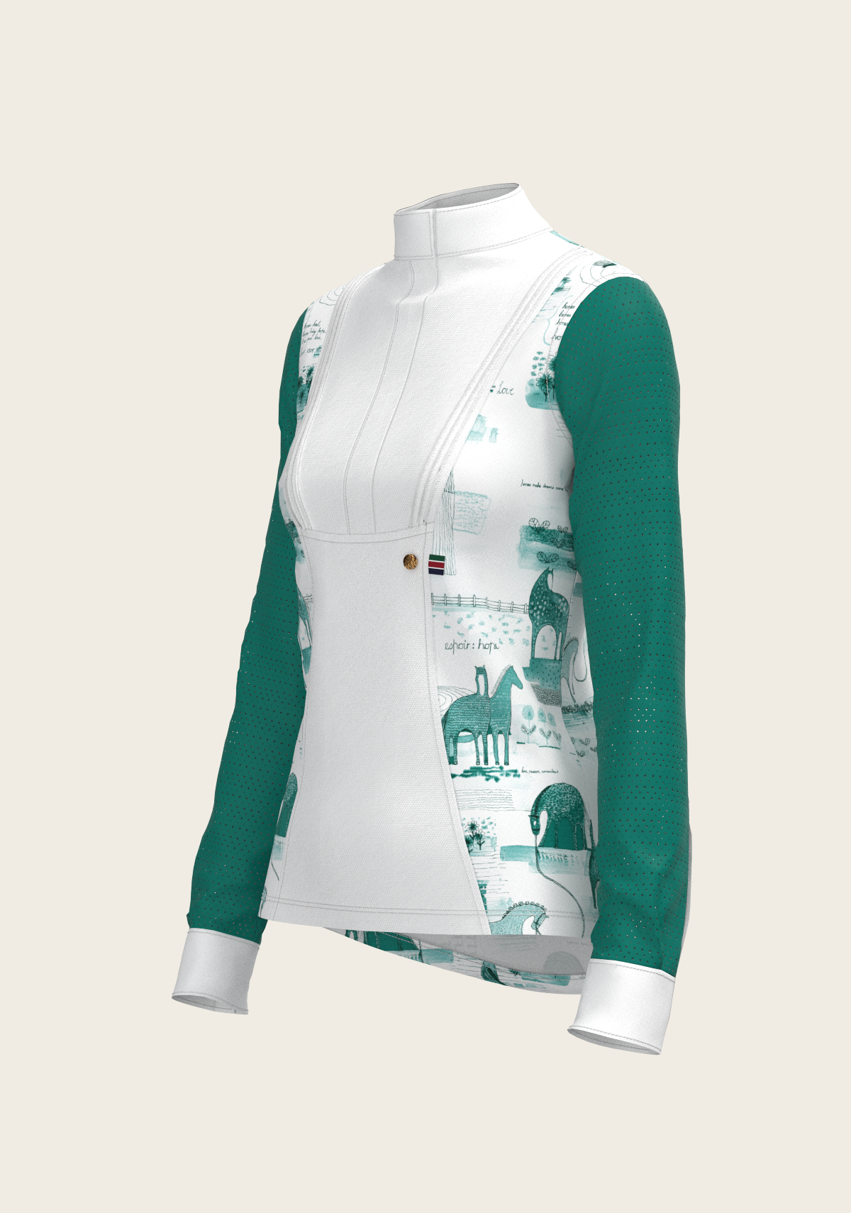Daydreaming Horses in Green Short Pleated Long Sleeve Show Shirt