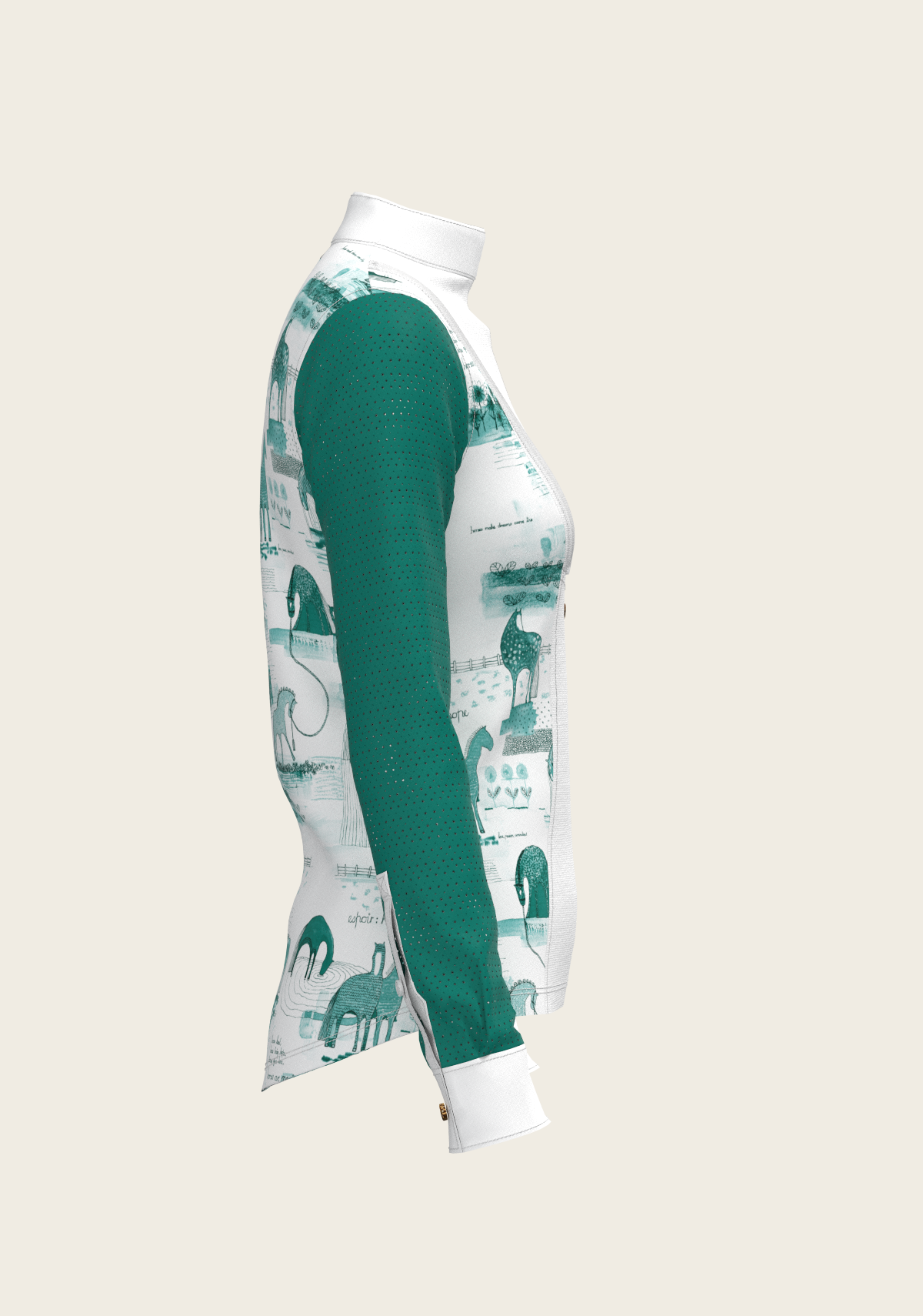 Image of Daydreaming Horses in Green Short Pleated Long Sleeve Show Shirt