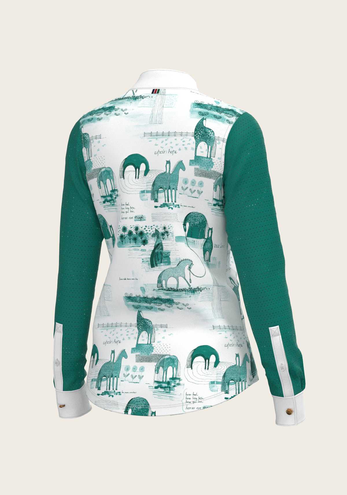 Daydreaming Horses in Green Short Pleated Long Sleeve Show Shirt