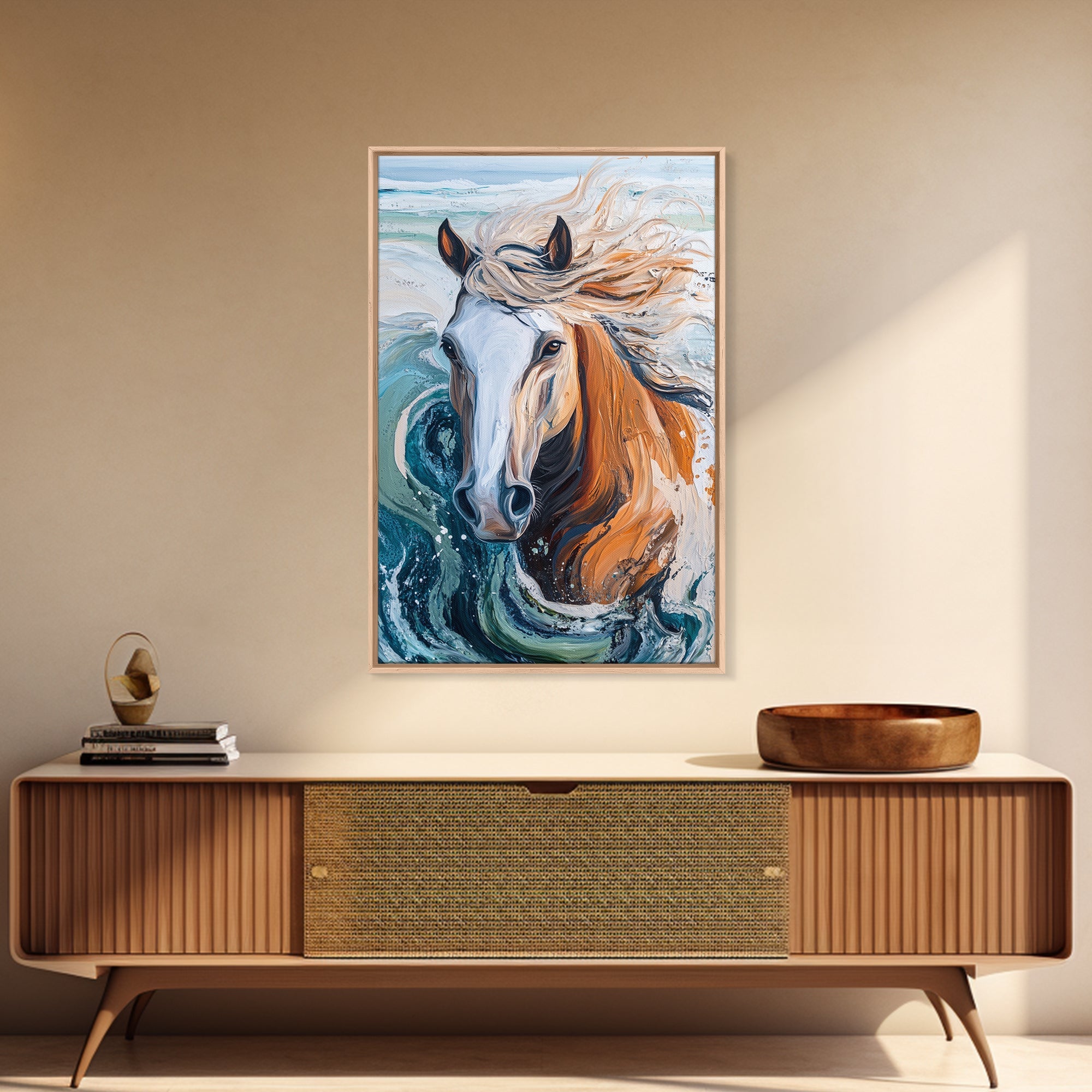 Image of Wild Horse Painting, Coastal Horse Art, Nautical Wall Art, Rustic Wall Art, Boho Art, Canvas Print, Farmhouse Art, Gift Idea