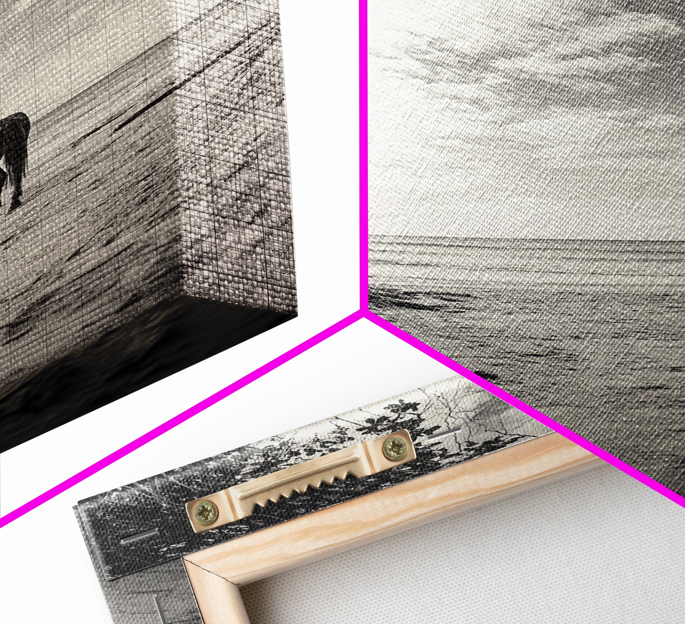 Image of Horse on Shore, Ocean Path Scene, Wild Beauty, Serene Escape, Framed Canvas Print, Boho Wall Art, Bedroom or Entryway Decor