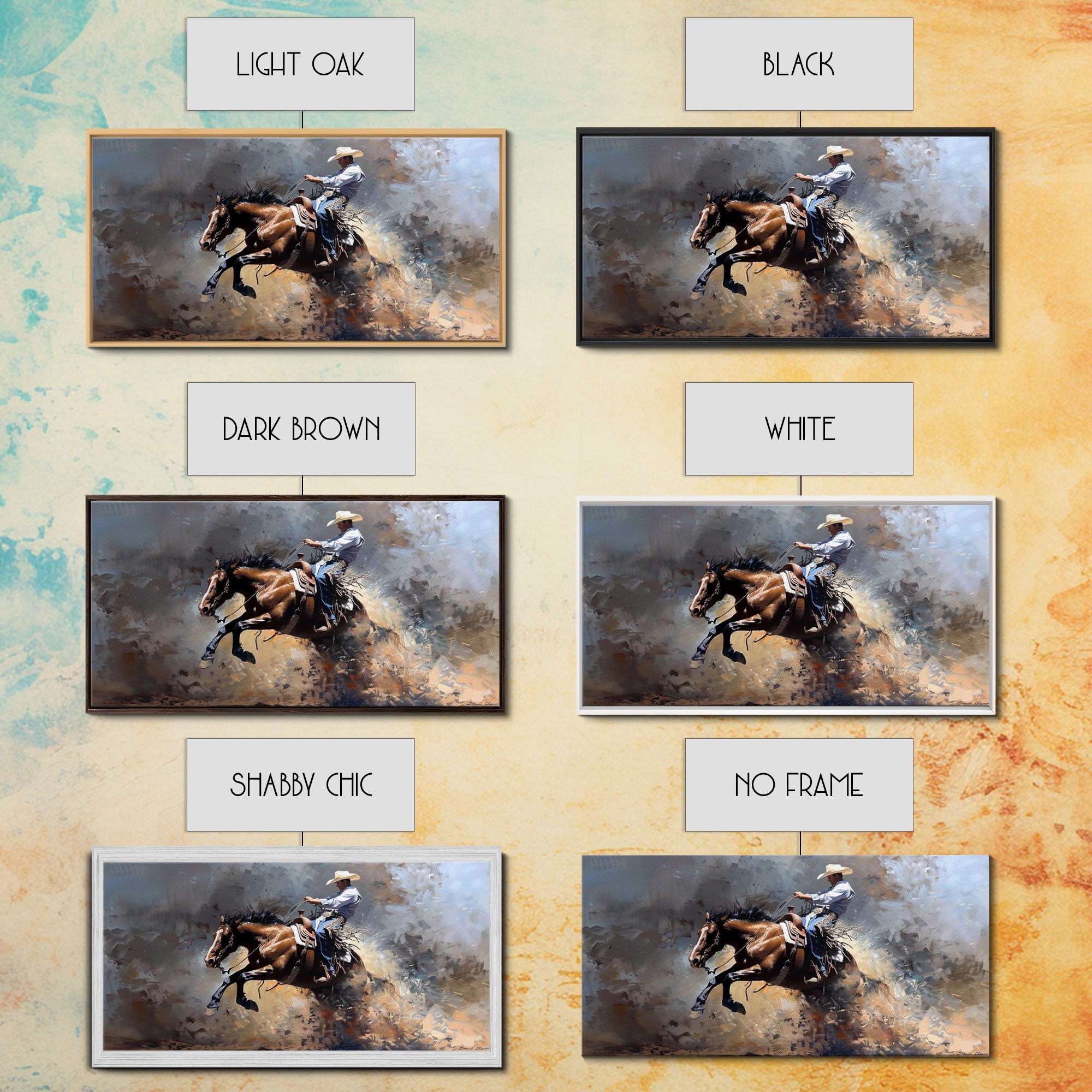 Image of Intense Rodeo Bucking Horse and Cowboy, Vibrant Framed Canvas Print, Great for Western Living Room Art, Bedroom Decor, Rustic Home Wall Art