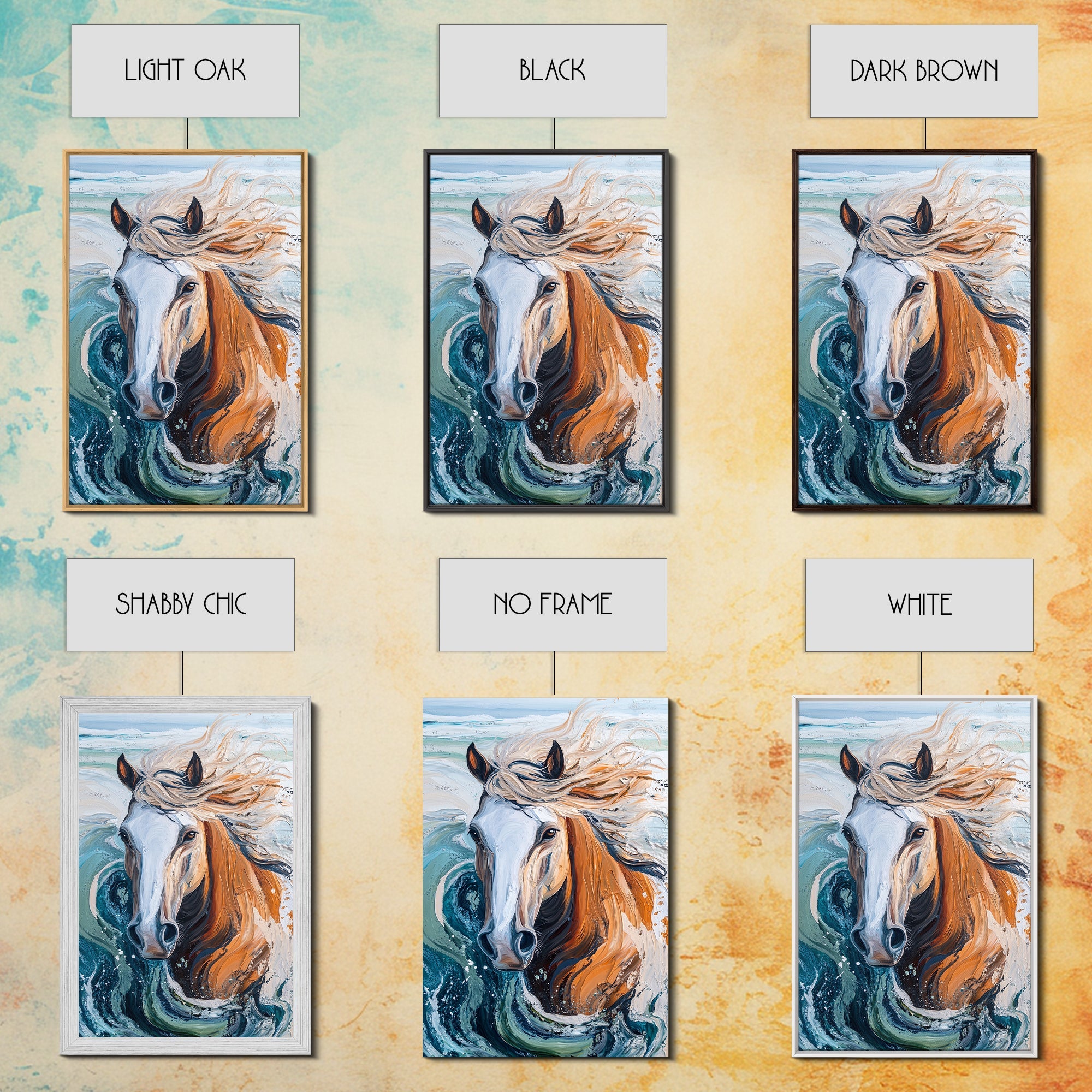 Image of Wild Horse Painting, Coastal Horse Art, Nautical Wall Art, Rustic Wall Art, Boho Art, Canvas Print, Farmhouse Art, Gift Idea