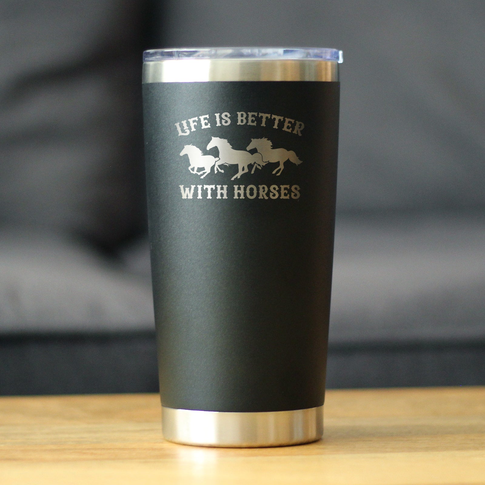 Image of Life is Better With Horses - Insulated Coffee Tumbler Cup with Sliding Lid - Stainless Steel Travel Mug - Horse Gifts for Women and Men