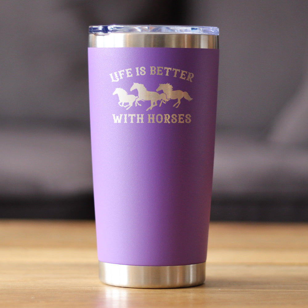 Image of Life is Better With Horses - Insulated Coffee Tumbler Cup with Sliding Lid - Stainless Steel Travel Mug - Horse Gifts for Women and Men