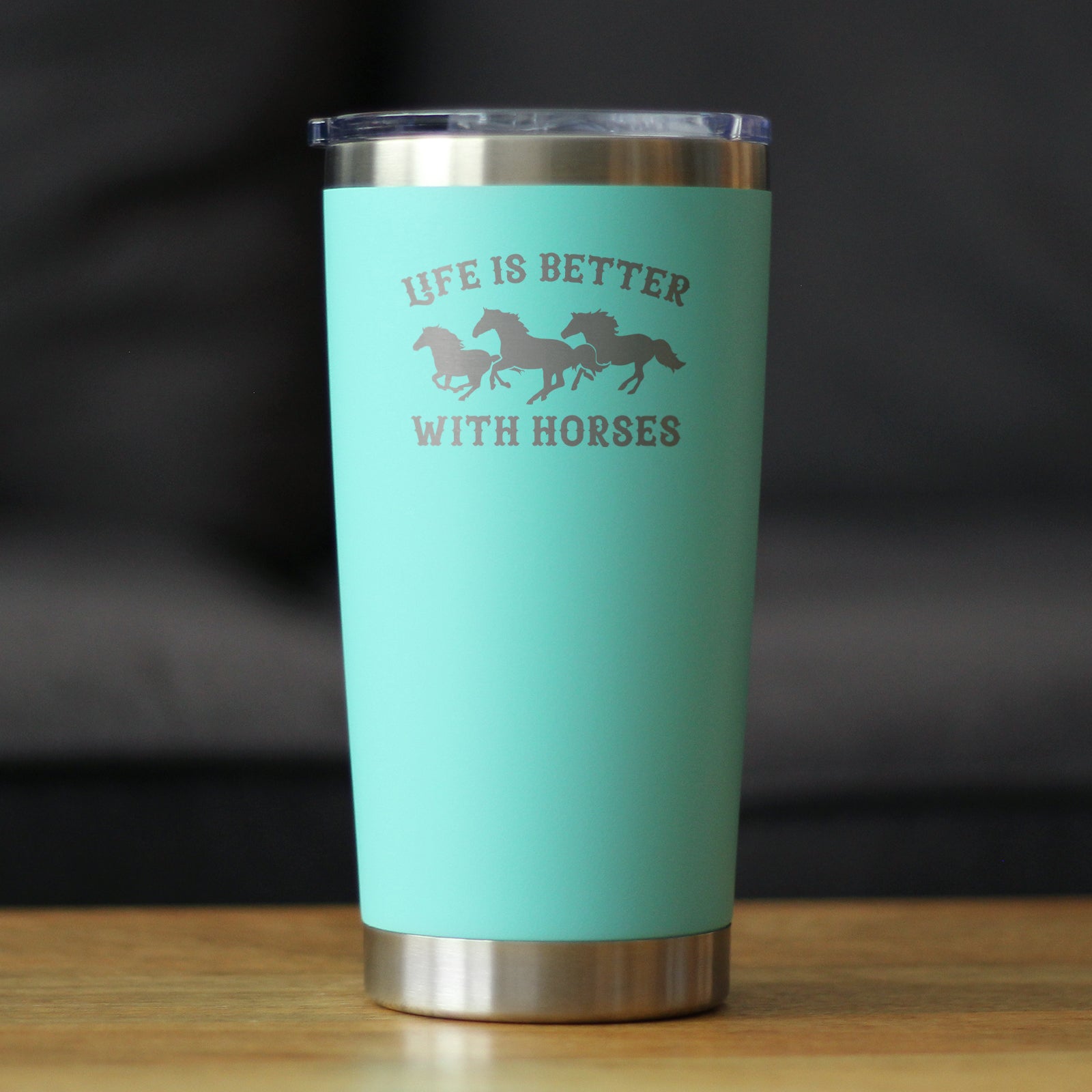 Image of Life is Better With Horses - Insulated Coffee Tumbler Cup with Sliding Lid - Stainless Steel Travel Mug - Horse Gifts for Women and Men