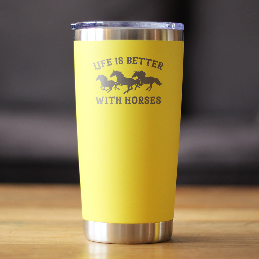 Image of Life is Better With Horses - Insulated Coffee Tumbler Cup with Sliding Lid - Stainless Steel Travel Mug - Horse Gifts for Women and Men